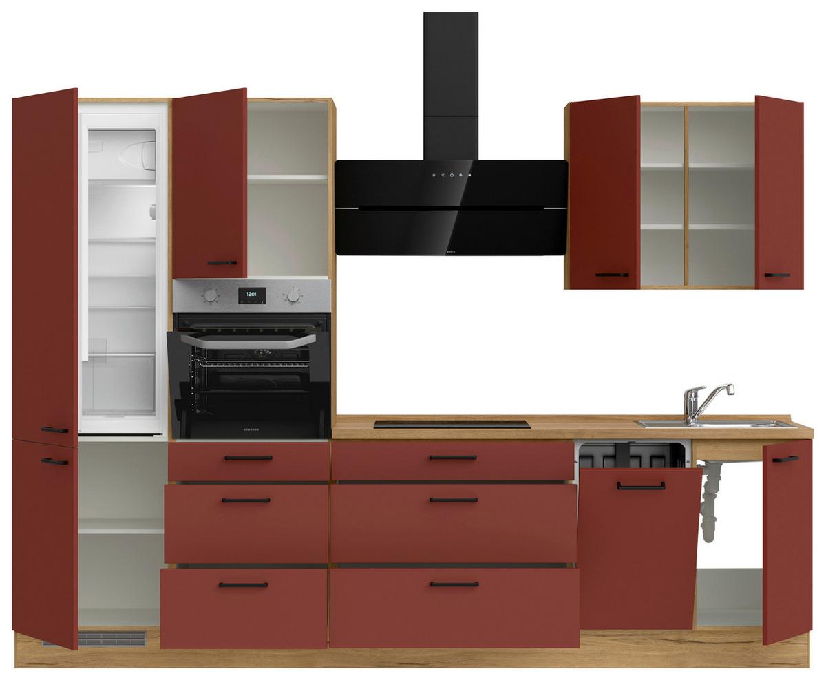 Küchenleerblock Easytouch High-Line, H4 Links - Eichefarben/Rot, MODERN, Holzwerkstoff (300cm) - Nobilia