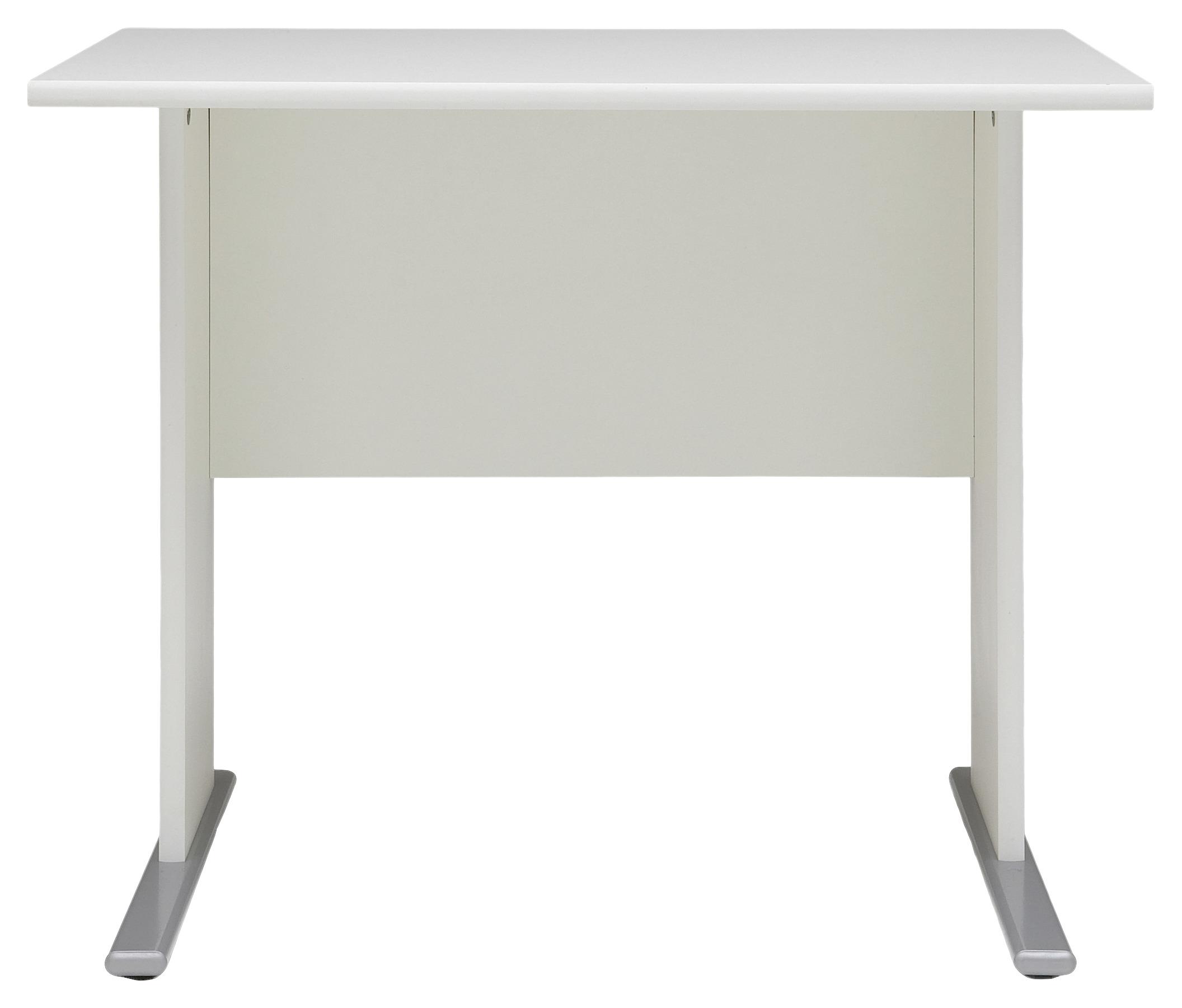 Schreibtisch B 90cm H 74,2cm Serie 200, Weiß - Silberfarben/Weiß, Basics, Holzwerkstoff/Metall (90/65/74,2cm) - MID.YOU
