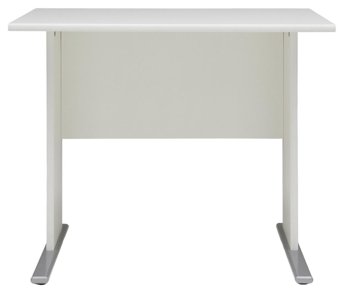 Schreibtisch B 90cm H 74,2cm Serie 200, Weiß - Silberfarben/Weiß, Basics, Holzwerkstoff/Metall (90/65/74,2cm) - MID.YOU