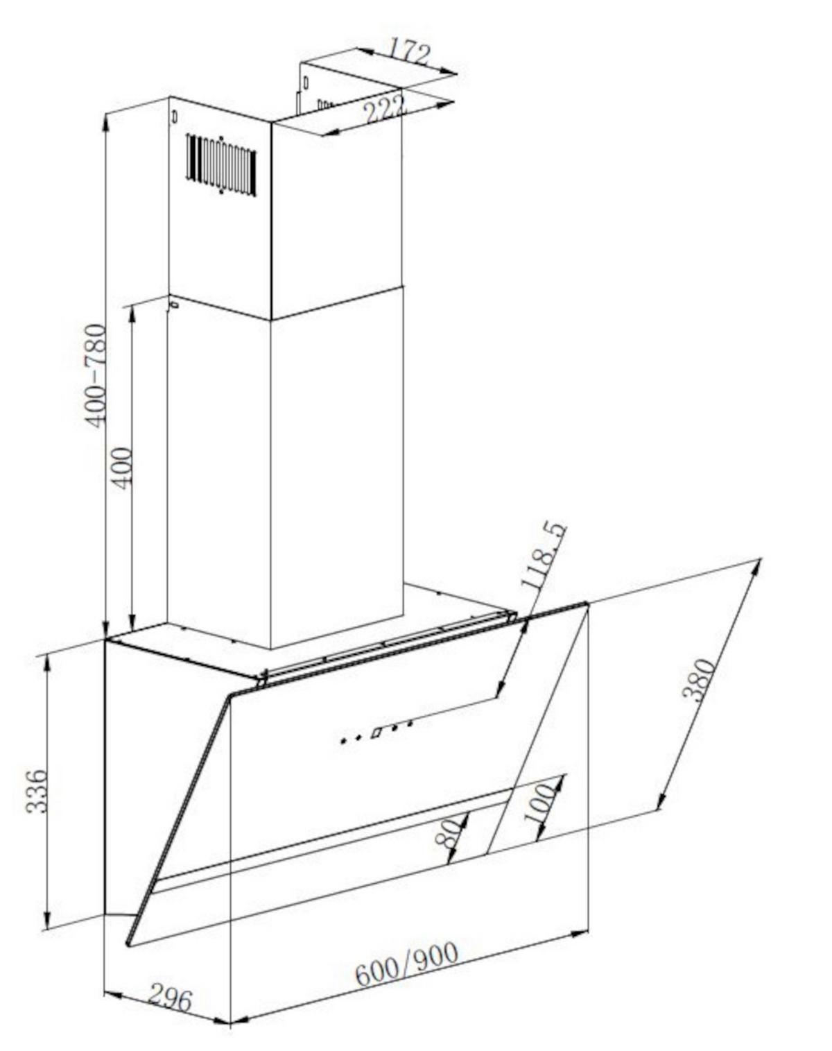 Dunstabzugshaube Schwarz B: 90 cm - Schwarz, Basics, Glas (90/111.60/29.6cm) - PKM