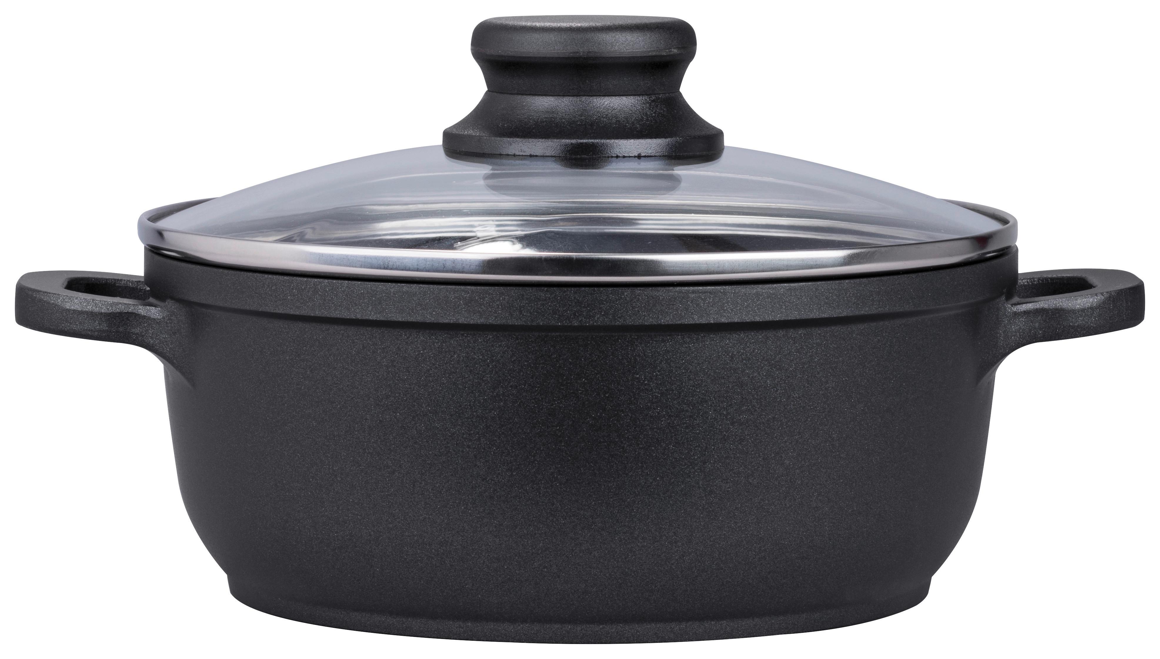 Kochtopf Madita 2,3 Liter Aluminium, Antihaftbeschichtet - Transparent/Schwarz, Glas/Metall (20/9cm) - James Wood