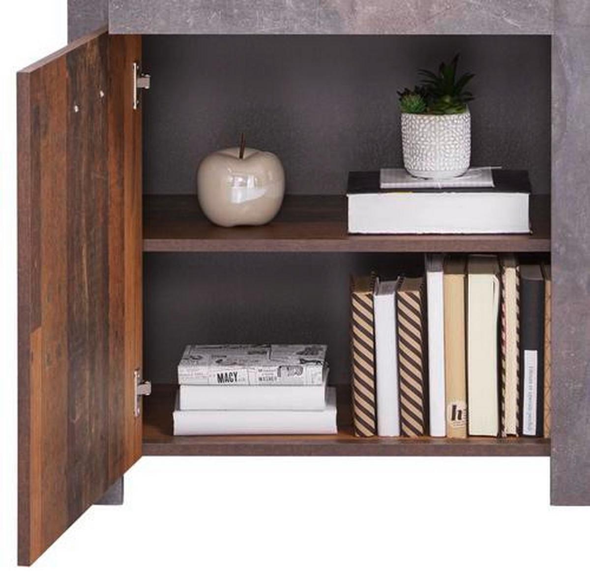 Mehrzweckschrank Ontario Old Style Deko Bxh 71,4x200 Cm - Dunkelgrau/Eichefarben, Trend, Holzwerkstoff (71,4/200/41,5cm) - Ondega