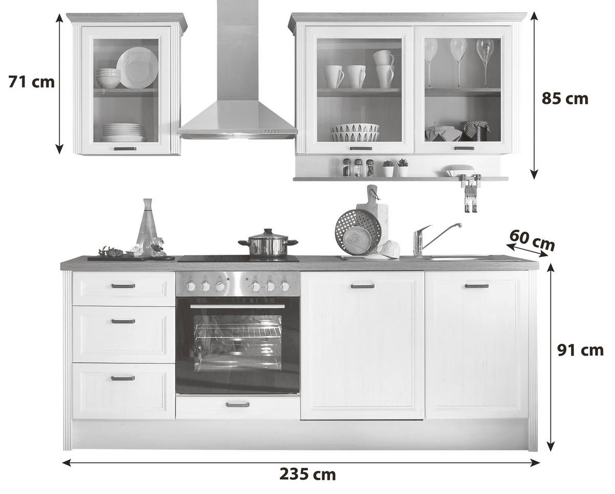 Küchenblock Jasmin 235 Pinie mit E-G. Fs - Eiche Artisan/Pinienfarben, ROMANTIK / LANDHAUS, Glas/Holzwerkstoff (235cm) - MID.YOU