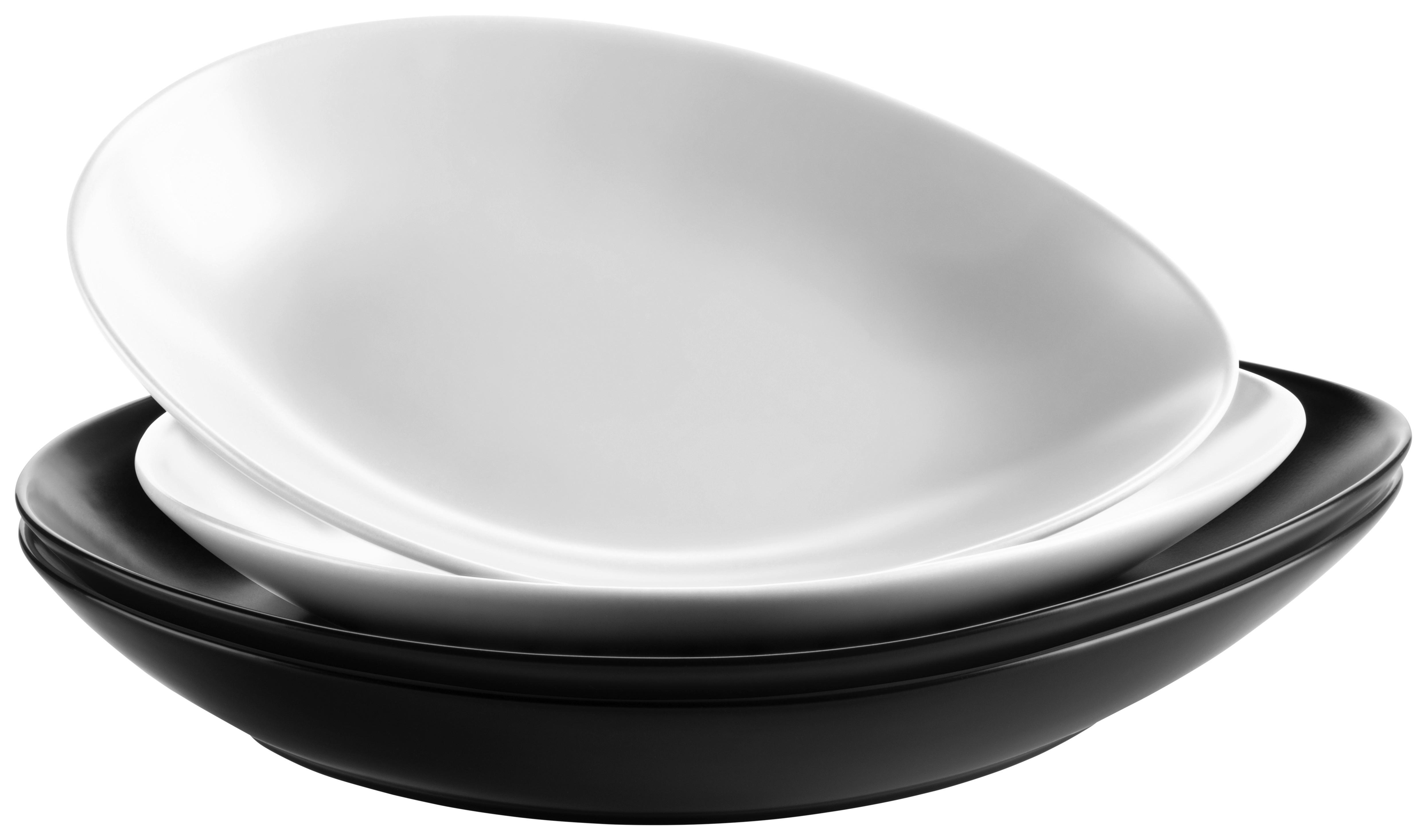 Speiseteller Keramik Oval Schwarz/Weiß 4tlg Glendal - Schwarz/Weiß, Basics, Keramik - Mäser