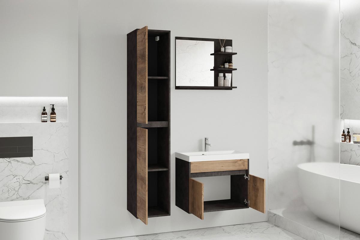 Badmöbel-Set 3-Tlg. Cyprus 90,2 cm Kastanienfarben - Kastanienfarben/Anthrazit, LIFESTYLE, Keramik/Holzwerkstoff (90,2cm) - P & B