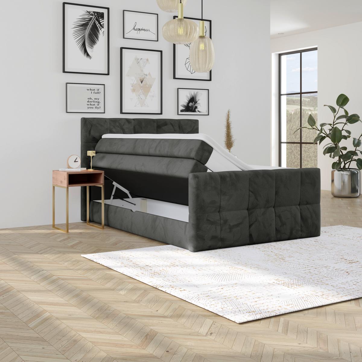 Boxspringbett mit Topper & Bettkasten 140x200 Medino - Anthrazit, KONVENTIONELL, Holz/Holzwerkstoff (140/200cm) - Luca Bessoni