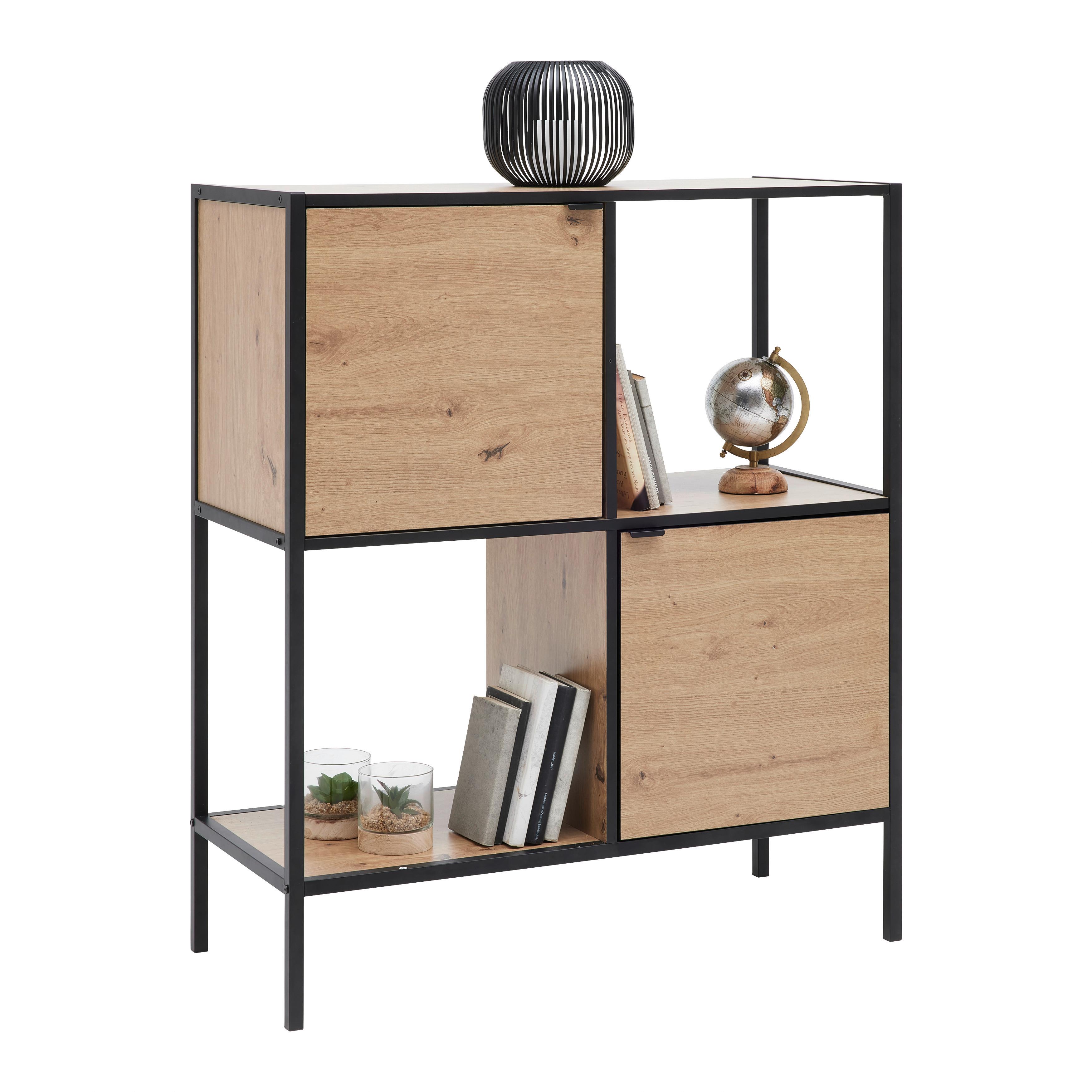 REGÁL QUEENS -EXKLUSIV- - čierna/prírodná farba, Modern, kov/kompozitné drevo (90/106/40cm) - Mömax