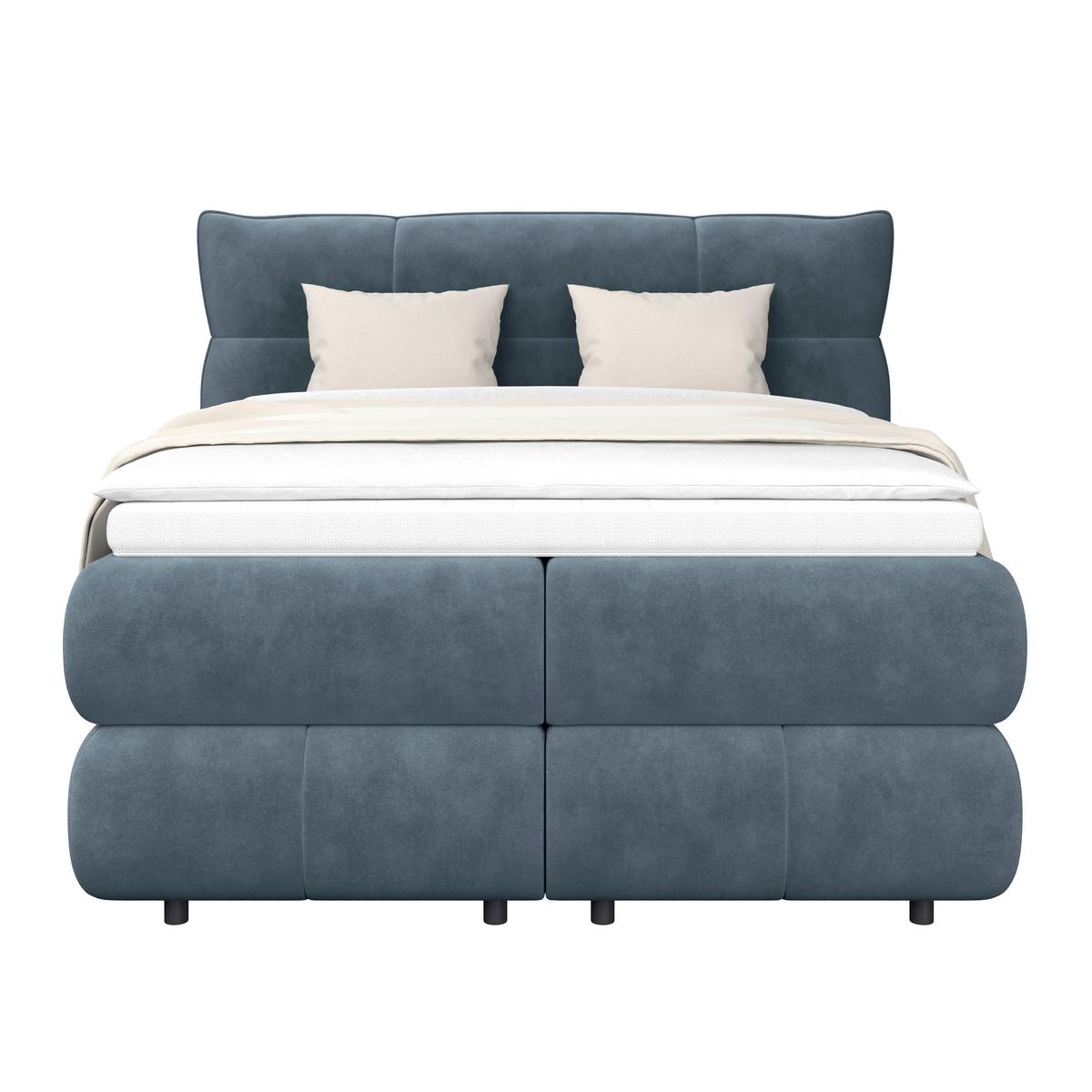 Boxspringbett Carmelo Blaugrün 140x200 cm H4 - Schwarz/Grün, Trend, Textil (140/200cm)