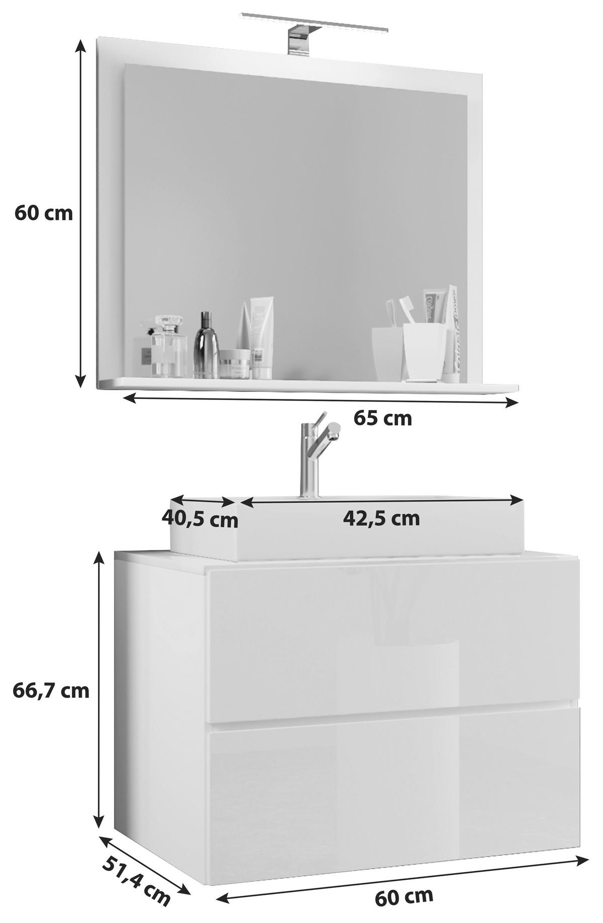Badmöbel-Set 3-Tlg. Lendas B: 60 cm Anthrazit - Anthrazit/Weiß, MODERN, Keramik/Holzwerkstoff (60cm) - MID.YOU