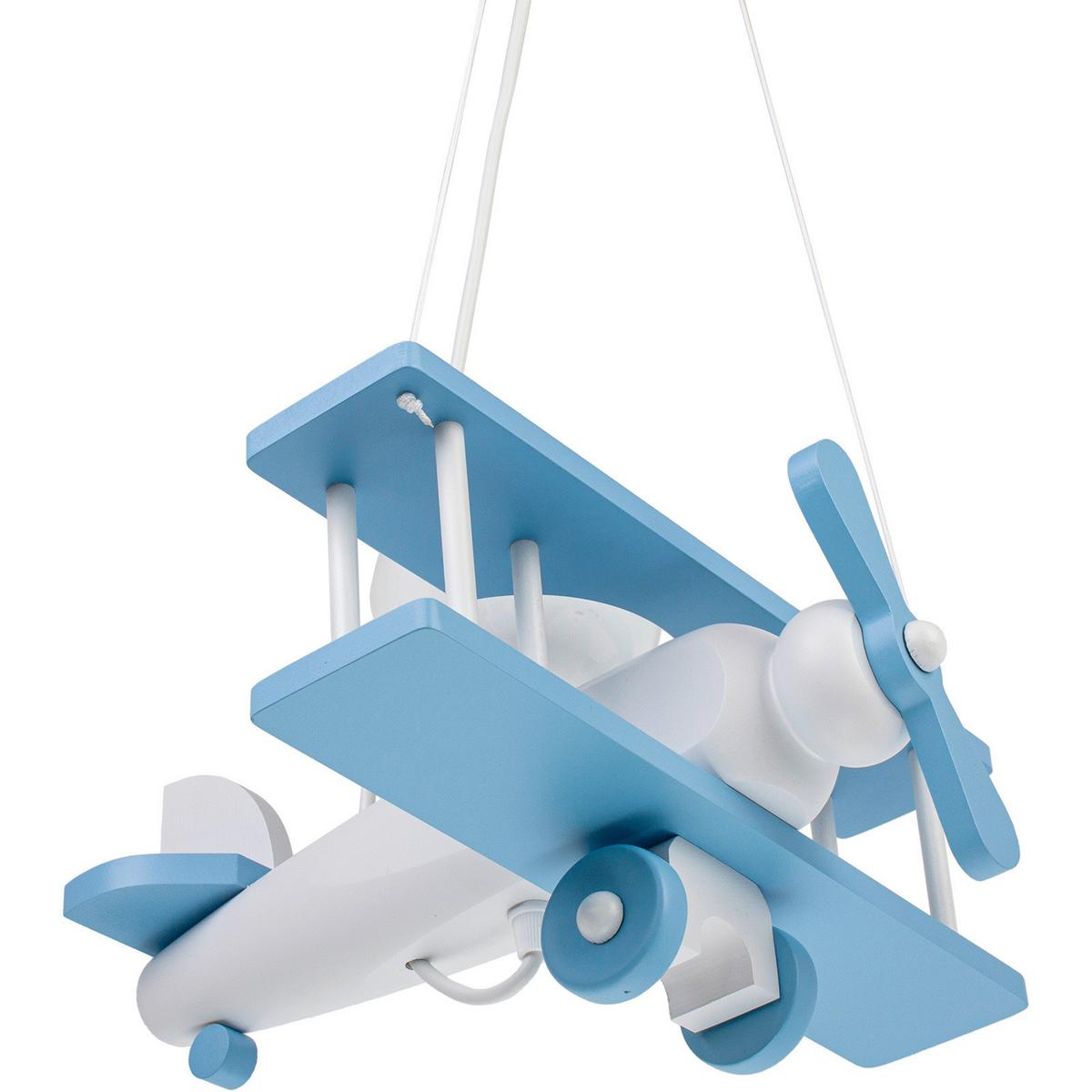 Kinderhängeleuchte Flugzeug H: 75 cm 1-Flammig - Blau/Weiß, KONVENTIONELL, Holz (29/31/75cm)