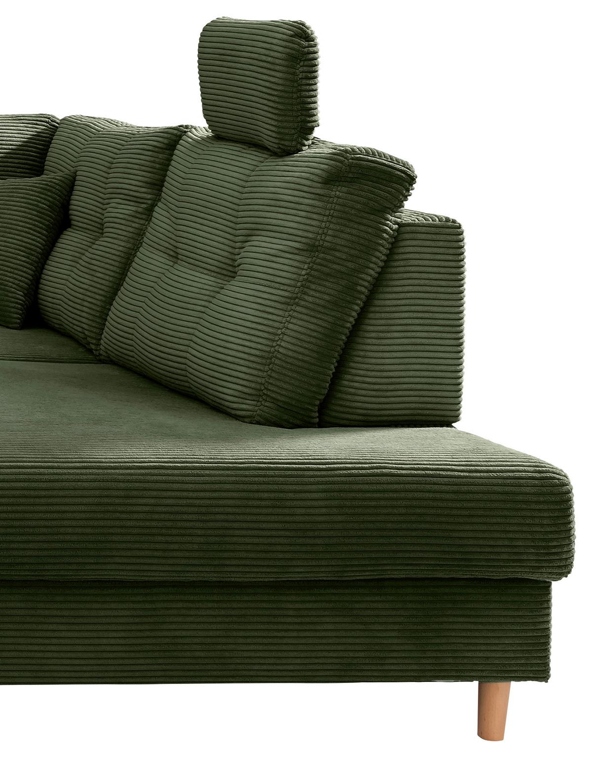 Wohnlandschaft Brizzini Mit Schlaffunktion, Dunkelgrün - Dunkelgrün/Naturfarben, MODERN, Textil (176/338-352/206cm) - Livetastic