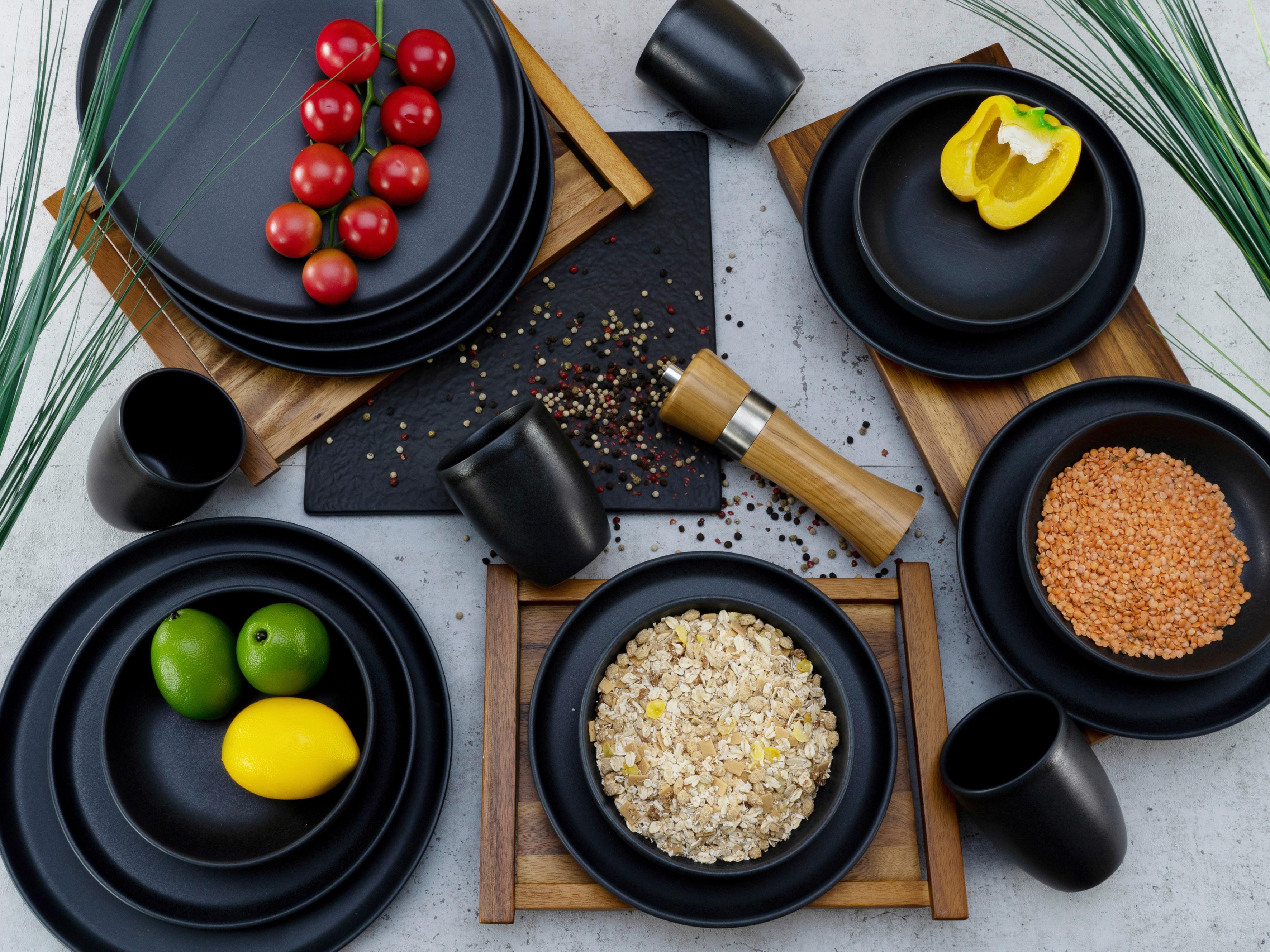 Kombinovaná souprava UNO BLACK II, 16-dílná - černá, Konvenční, keramika - Creatable