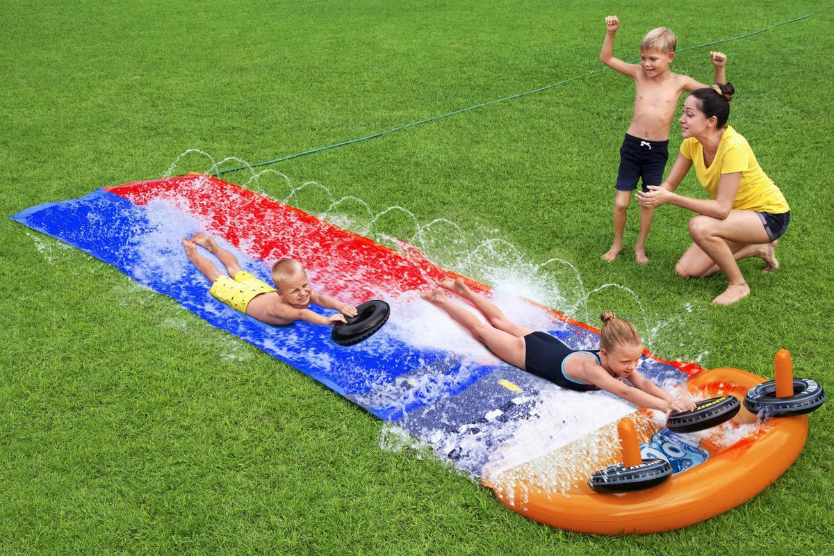 Wasserrutsche Splashy Speedway L: 488 cm - Blau/Rot, Basics, Kunststoff (1/488cm) - Bestway