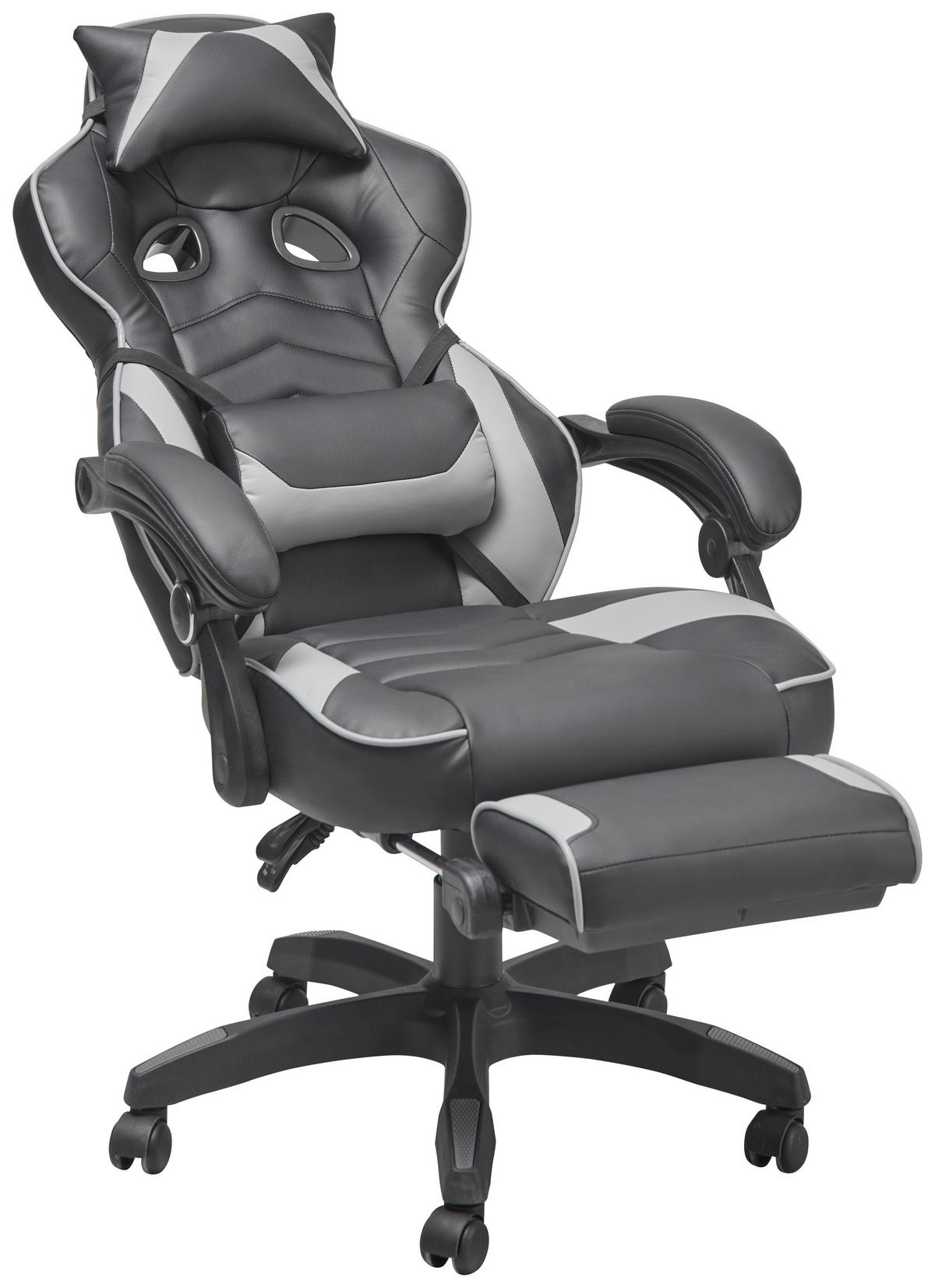 Gamingstuhl Yaira - Schwarz/Grau, LIFESTYLE, Holz/Kunststoff (68,5/116-124/65cm) - Livetastic
