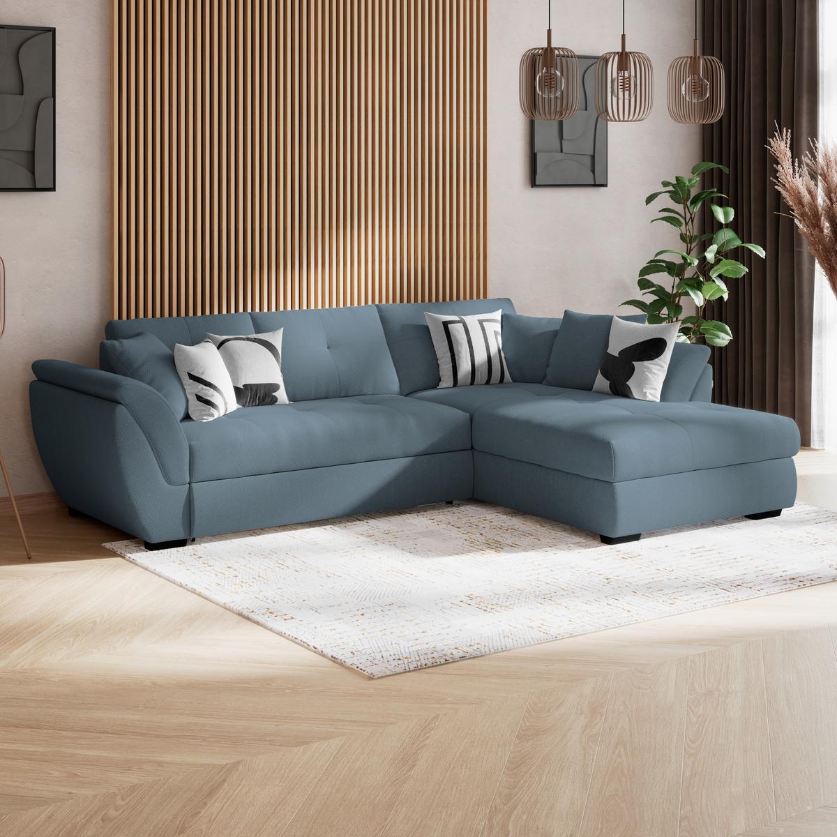 Rohová sedačka BERISSO, pravá, modrá - modrá/čierna, Konventionell, textil (278/187cm) - Ondega