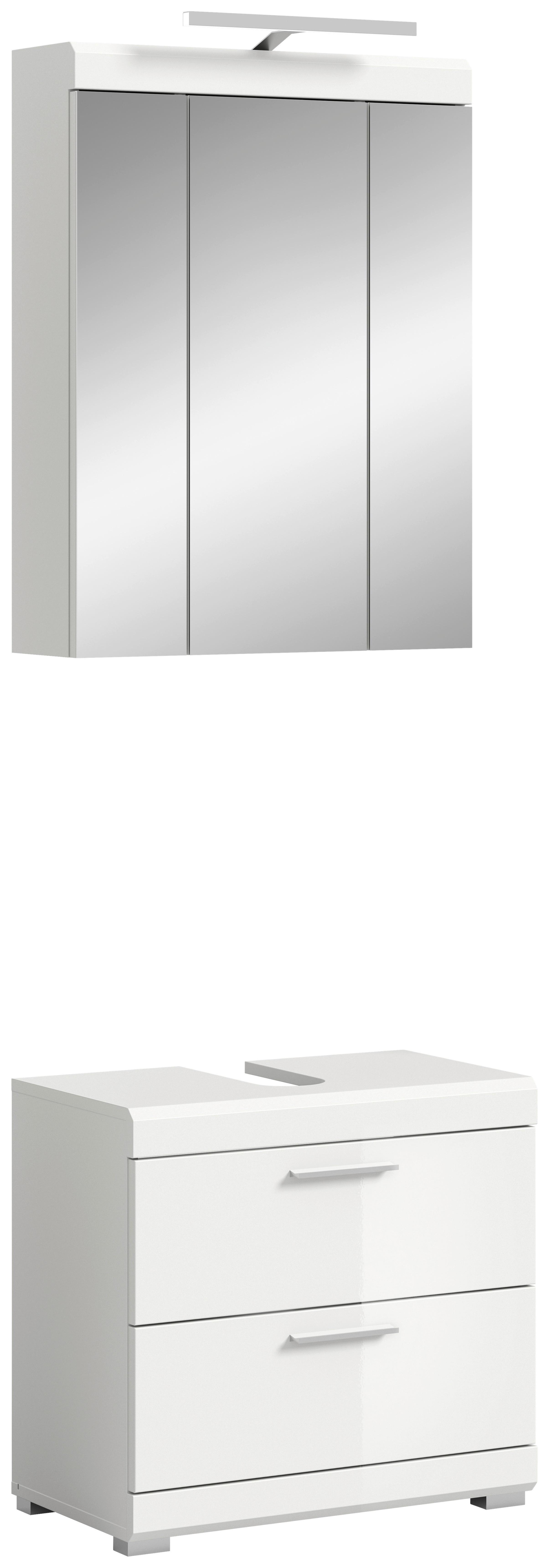 Badezimmer Scout Weiß B: 60 cm - Weiß Hochglanz/Silberfarben, MODERN, Glas/Holzwerkstoff (60cm) - MID.YOU