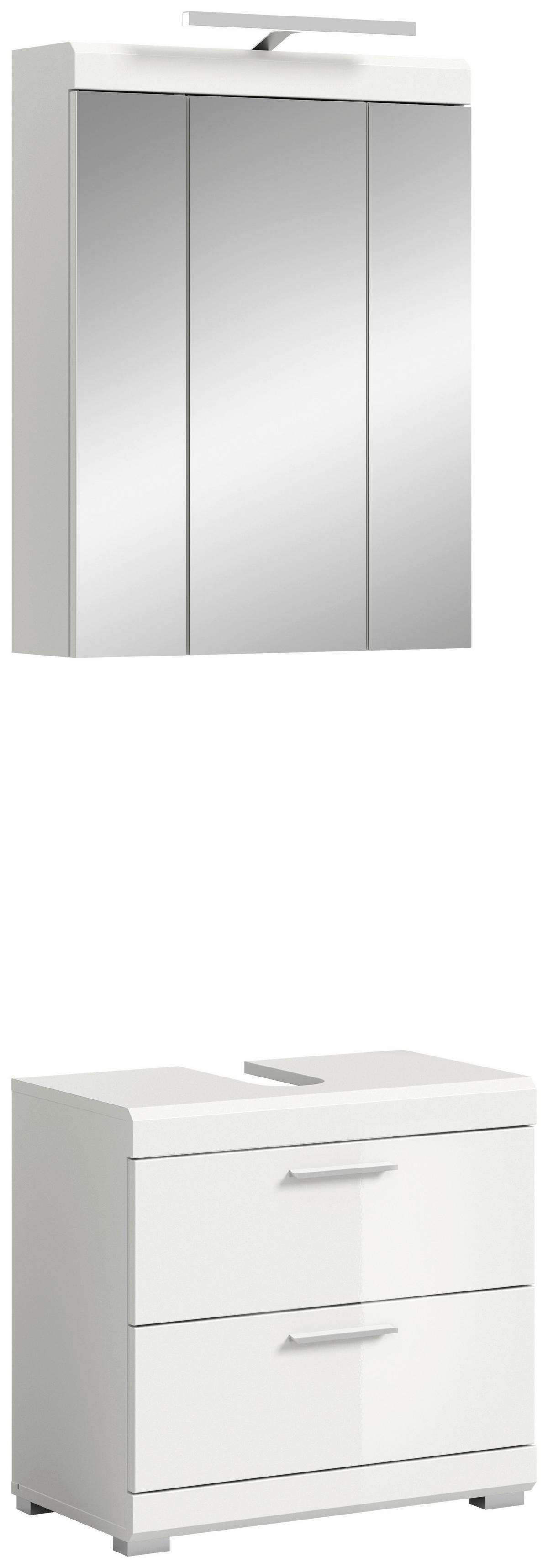 Badezimmer Scout Weiß B: 60 cm - Weiß Hochglanz/Silberfarben, MODERN, Glas/Holzwerkstoff (60cm) - MID.YOU