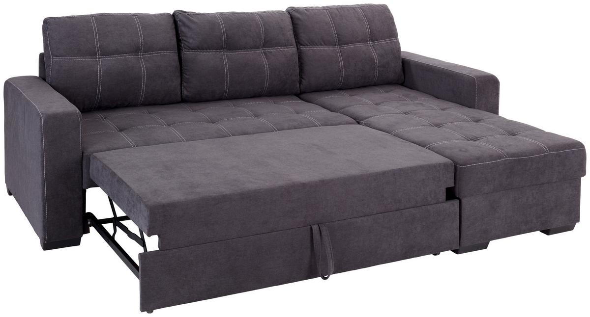 Ecksofa mit Schlaffunktion + Bettkasten Mediolan Dunkelgrau - Dunkelgrau/Schwarz, Design, Textil (240/160cm) - Ondega
