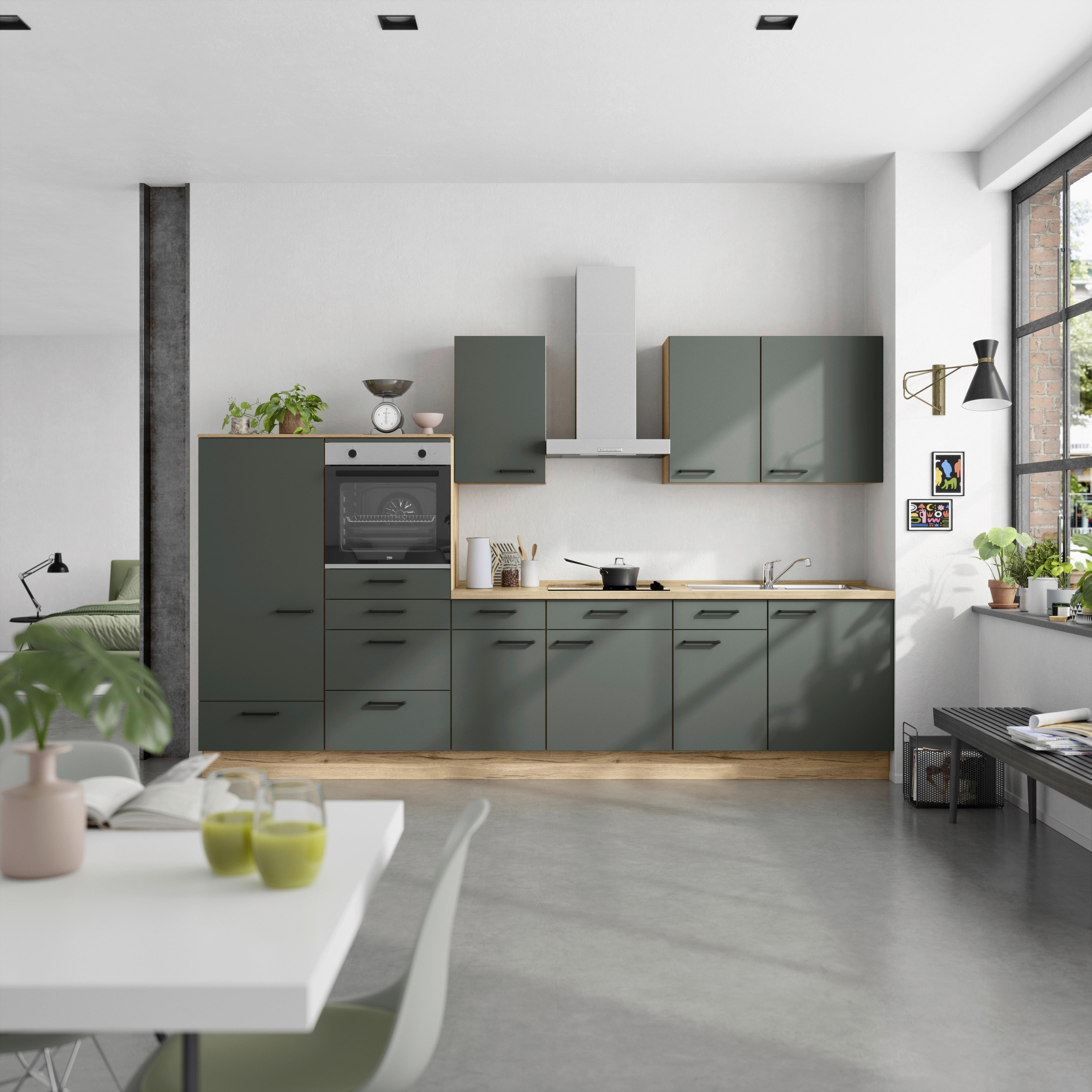 Küchenleerblock Easytouch Low-Line, L8 Links - Dunkelgrün/Eichefarben, MODERN, Holzwerkstoff (330cm) - Nobilia