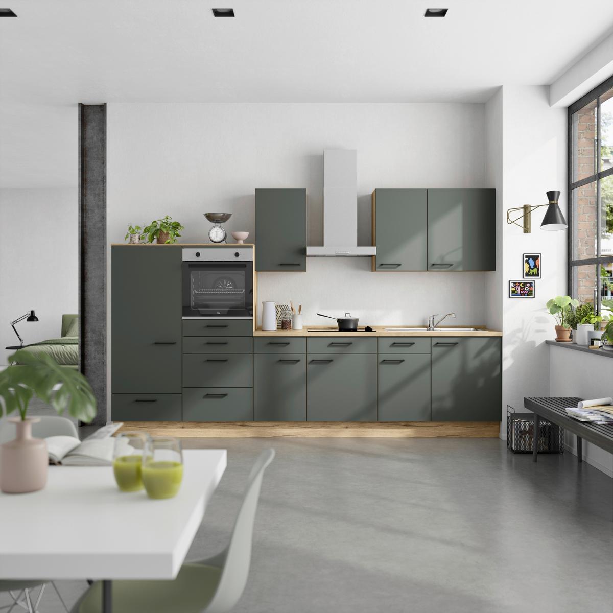 Küchenleerblock Easytouch Low-Line, L8 Links - Dunkelgrün/Eichefarben, MODERN, Holzwerkstoff (330cm) - Nobilia