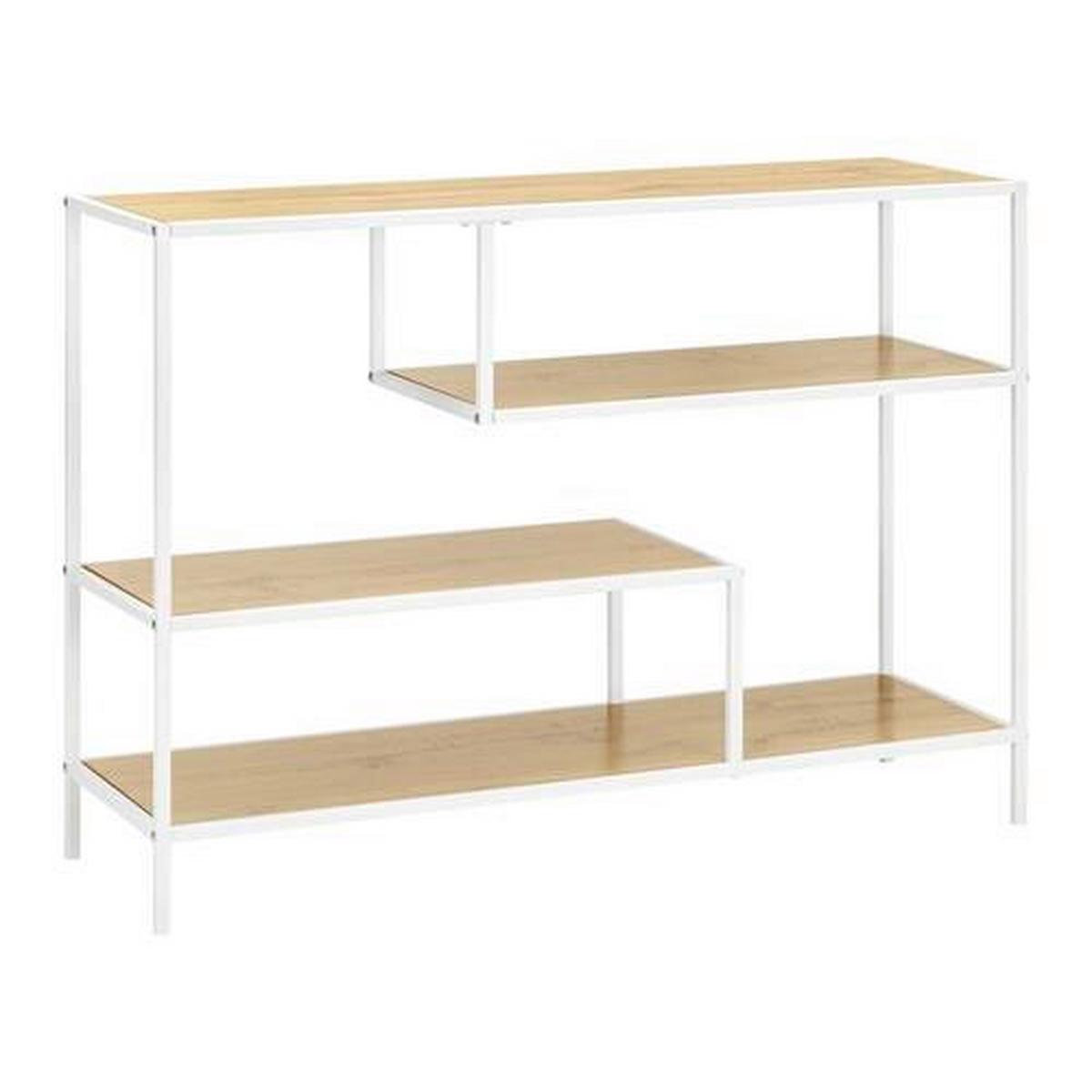 Regál FIONA šírka 110cm - biela/farba borovice, Modern, kov/kompozitné drevo (110/80/35cm) - Bessagi Home