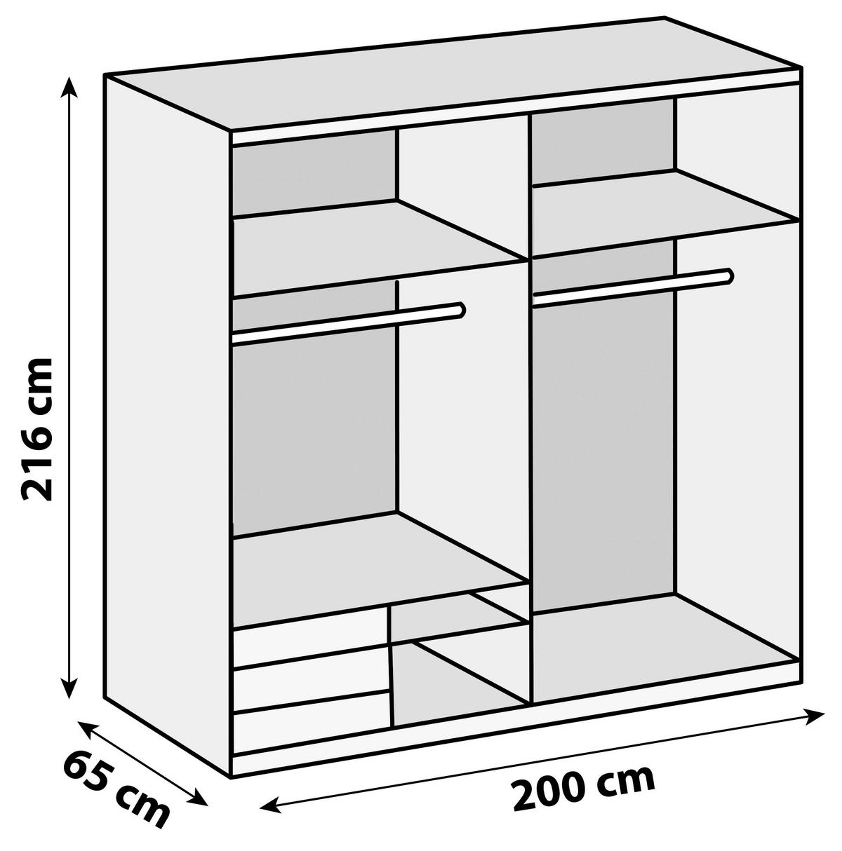 Skriňa s posuvnými dverami LEVEL 200 - biela s vysokým leskom/grafitová, Modern, kov/kompozitné drevo (200/216/65cm) - MID.YOU