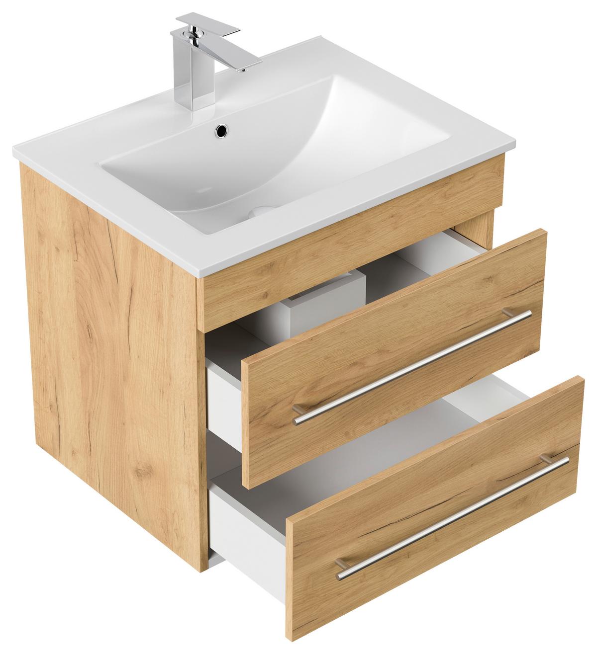 Waschtischkombi Apollo Eichefarben B: 61,5 cm - Eichefarben/Weiß, Basics, Keramik/Holzwerkstoff (61,5/56/46,5cm) - MID.YOU