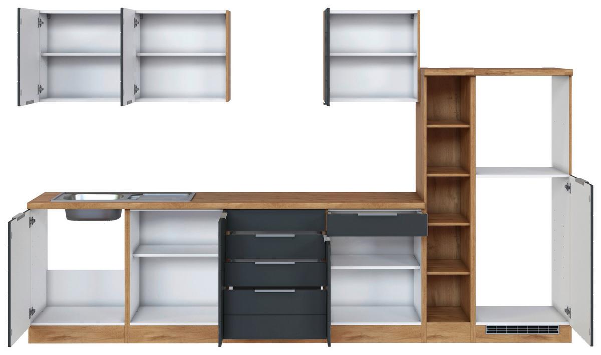Küchenzeile Florenz ohne Geräte 330 cm Grau/Eichef. - Eiche Wotan/Grau, Design, Holzwerkstoff (330cm) - Held