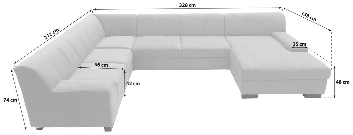 Wohnlandschaft Norma Mit Schlaffunktion Dunkelgrau - Wengefarben/Dunkelgrau, Design, Textil (212/328/153cm) - MID.YOU