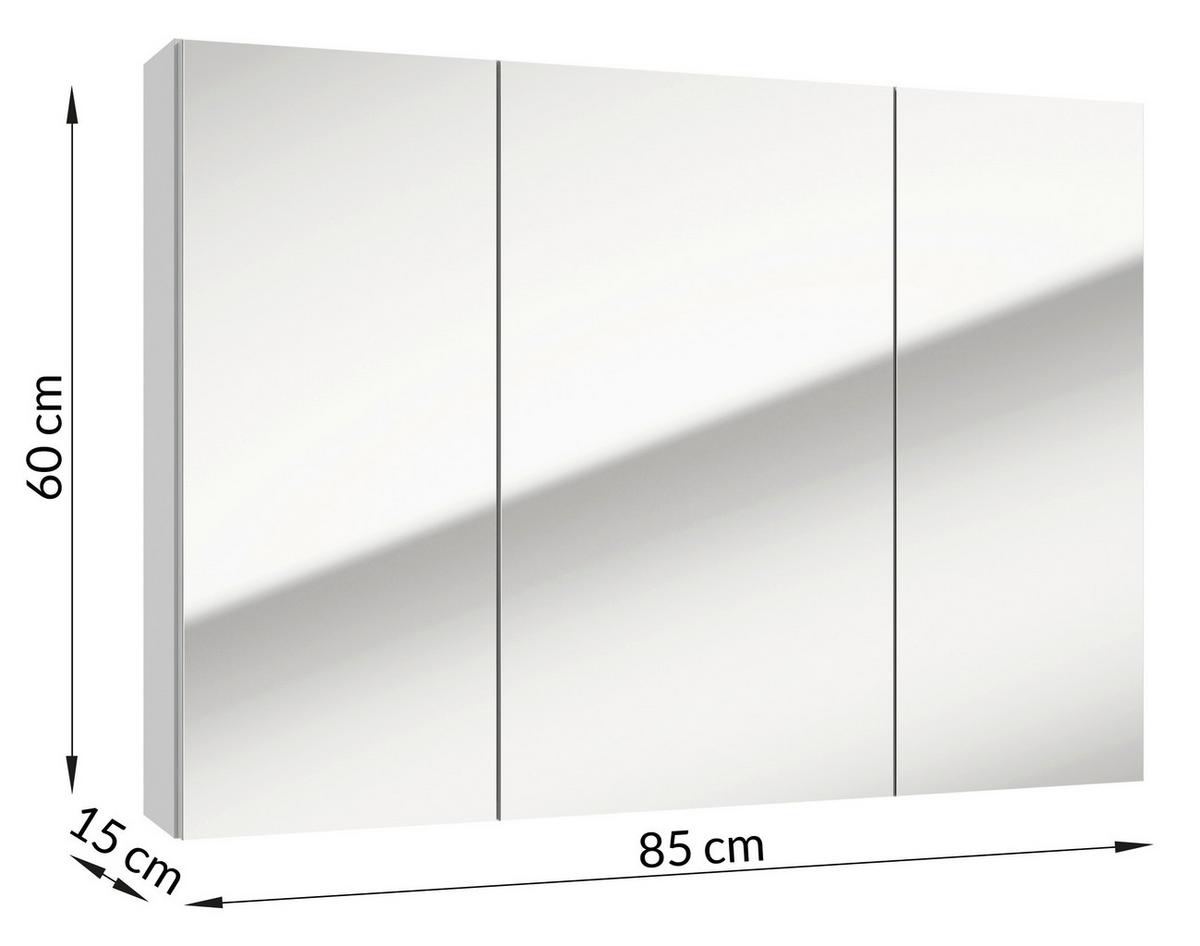 Spiegelschrank Locca 3 Türen, BxHxT: 85x60x15 cm Weiß - Weiß, Basics, Glas/Holzwerkstoff (85/60/15cm) - MID.YOU