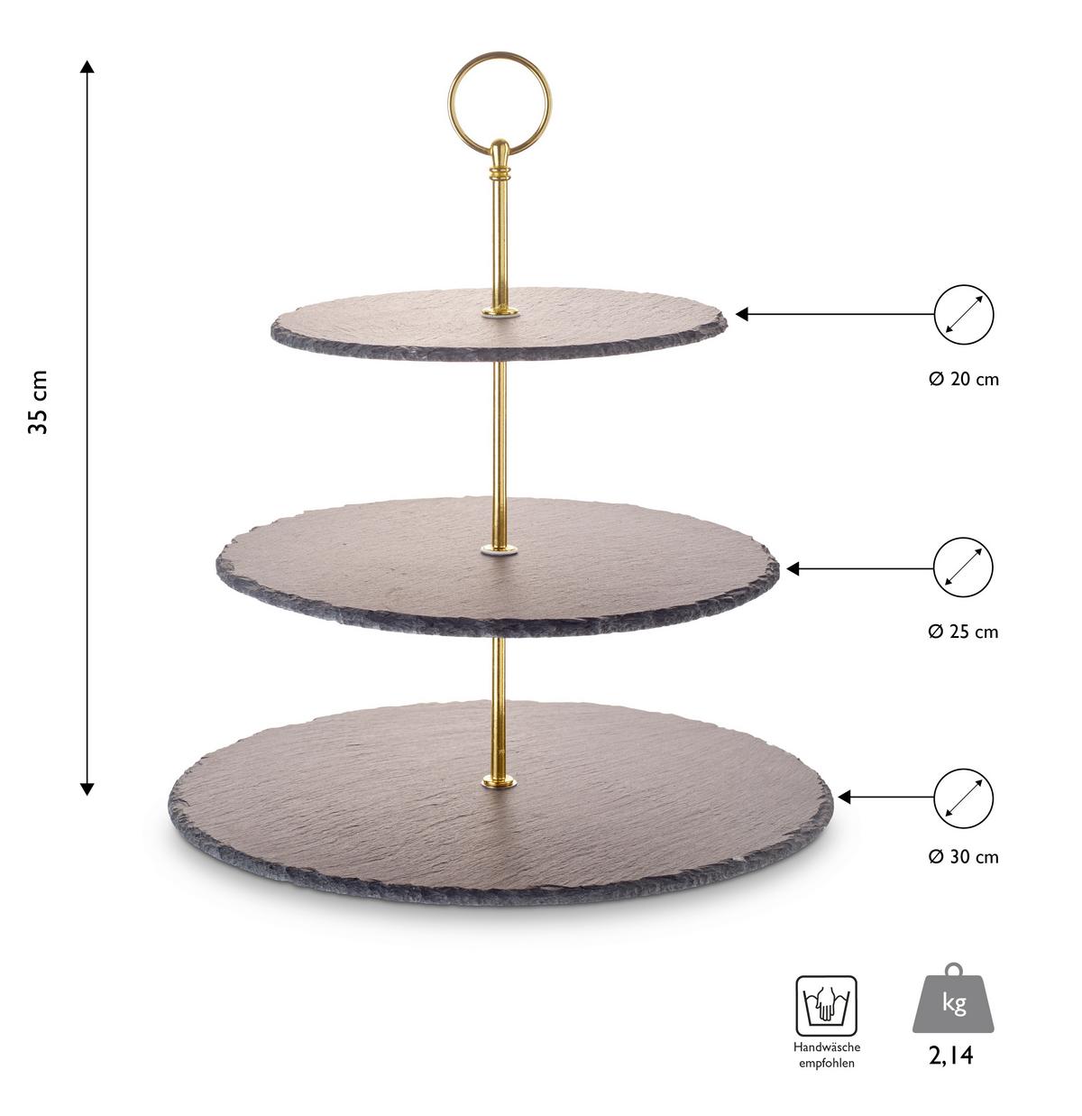 Etagere Rund Metall/naturstein D: 30/25/20 Cm 3-Stöckig - Goldfarben, Basics, Stein/Metall (30/25/20/35cm) - Echtwerk
