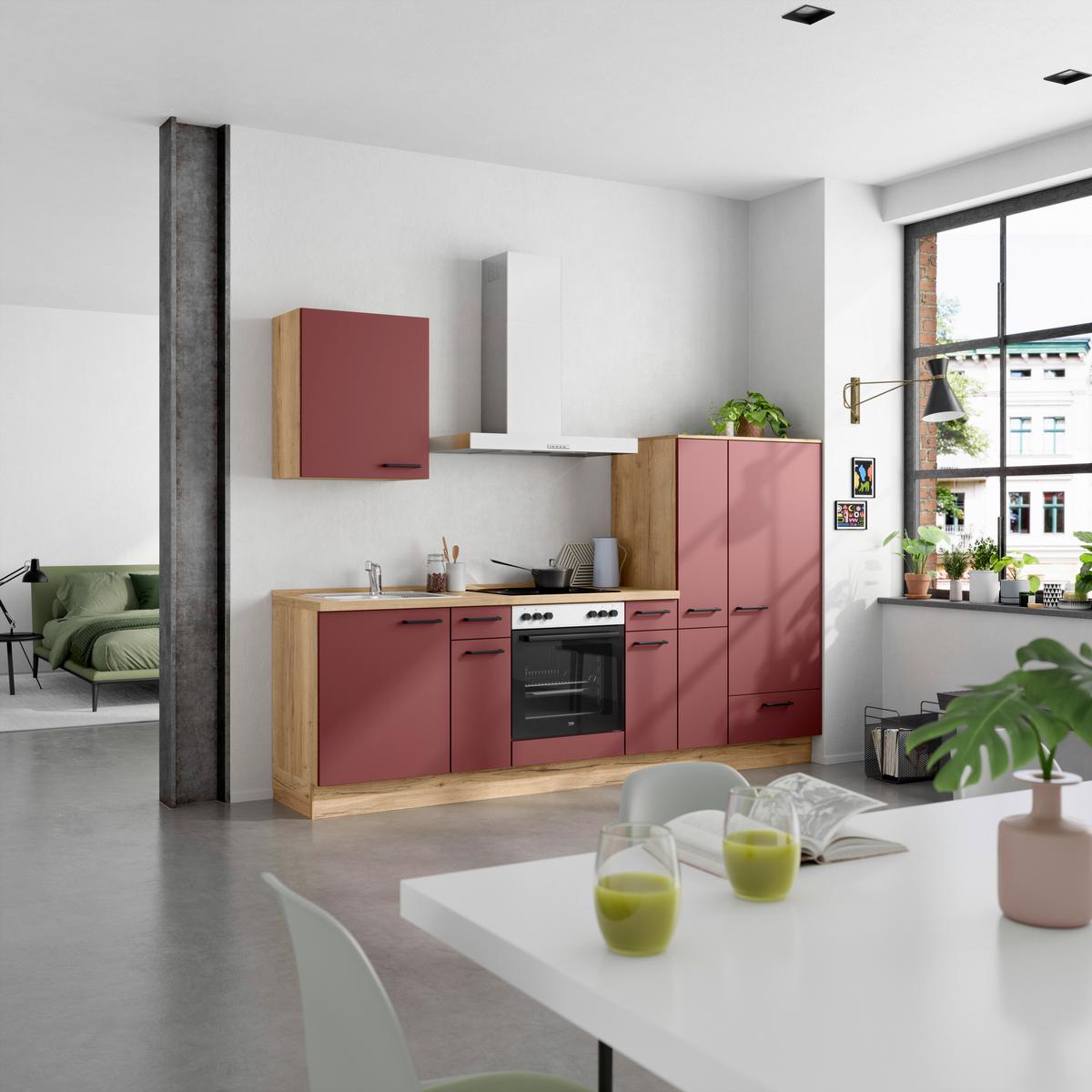 Küchenleerblock Easytouch Low-Line, L3 Rechts - Eichefarben/Rot, MODERN, Holzwerkstoff (270cm) - Nobilia