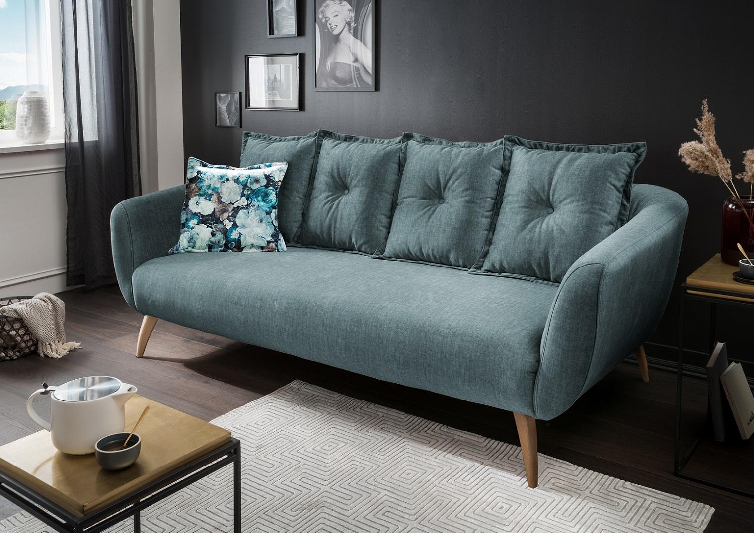 3-Sitzer-Sofa Baggio Dblau,dgrün B:236 cm - Blau/Buchefarben, MODERN, Textil (236/94/103cm) - Livetastic