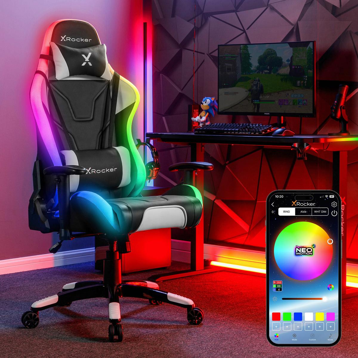 Gaming Stuhl Agility Esports mit Led Lederlook Schwarz - Schwarz/Grau, MODERN, Kunststoff/Textil (66/128/59,9cm) - X Rocker