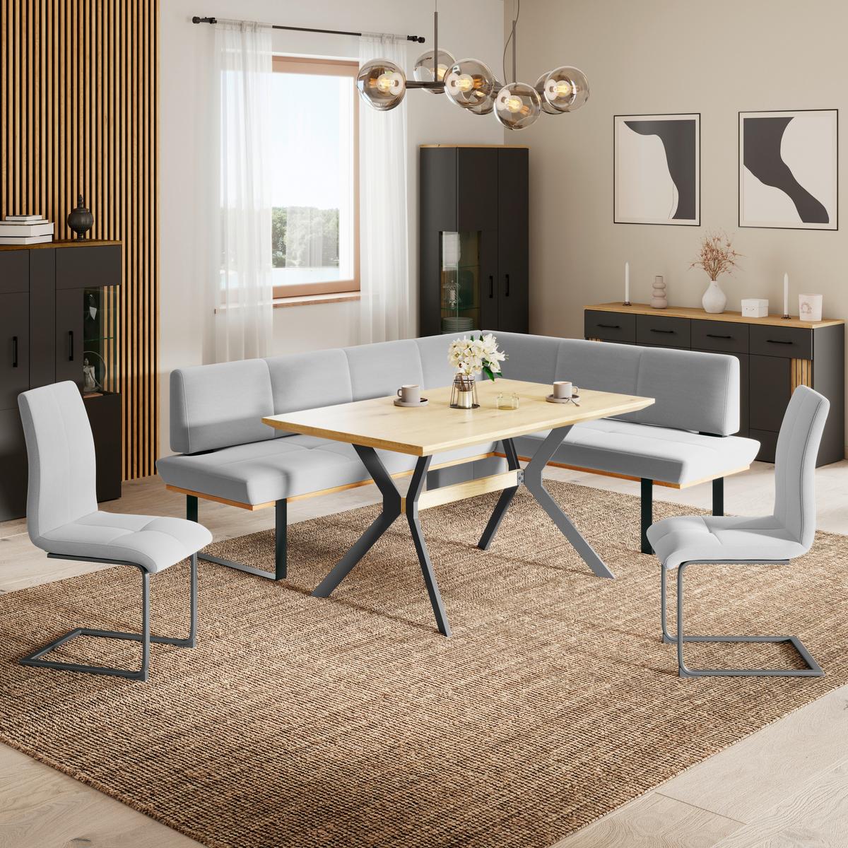 Eckbank Tristan Webstoff hellgrau, S:245x195cm - Hellgrau/Schwarz, MODERN, Holz/Textil (245/195cm) - James Wood