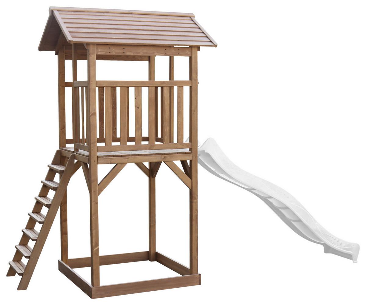 Spielturm A025.120.90 - Braun/Weiß, KONVENTIONELL, Holz/Kunststoff (111,2/241,9/349cm) - Ambia Garden