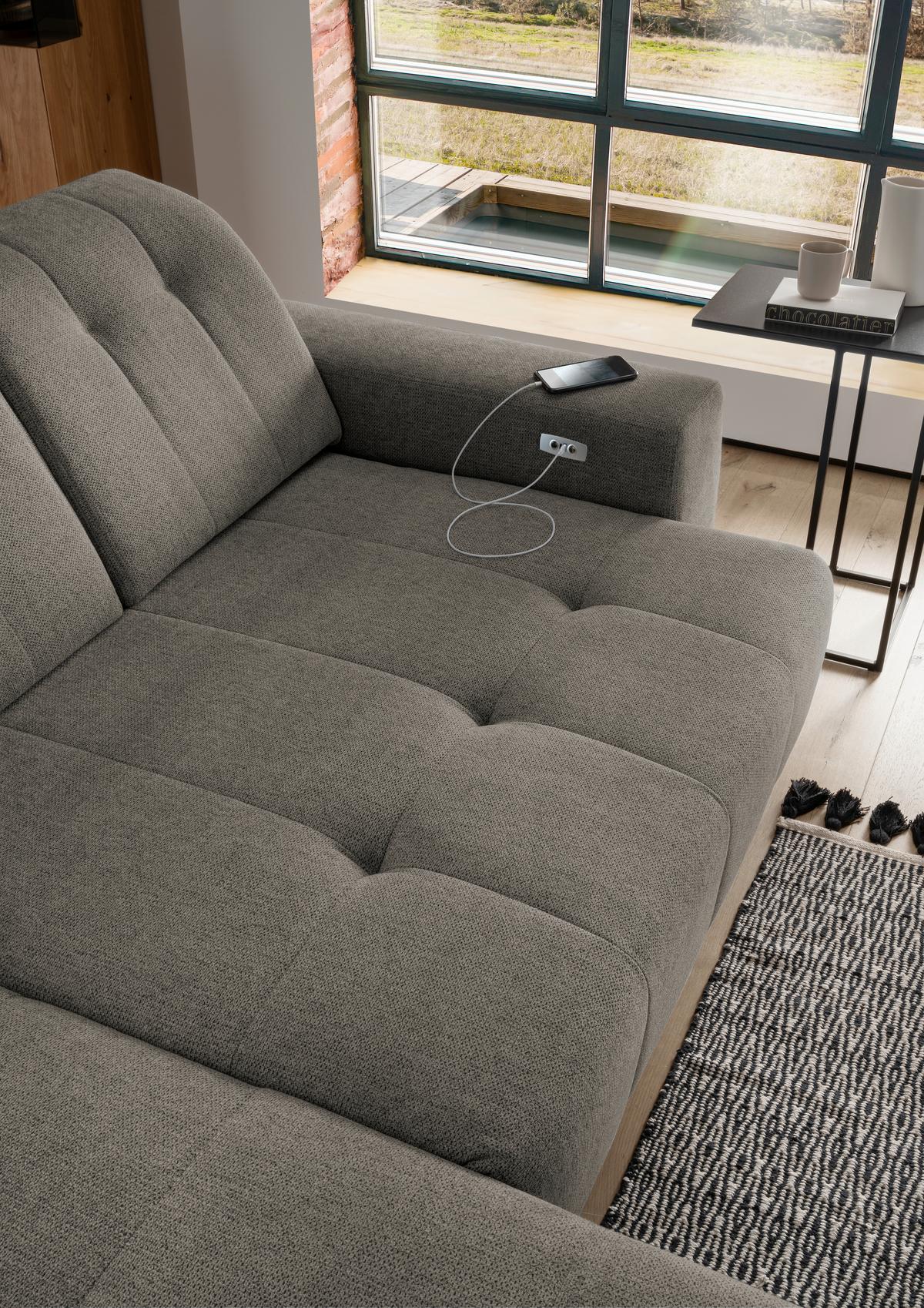 Ecksofa Mit Usb Anschluss Sano, Graubraun, S: 180x258 Cm - Graubraun/Schwarz, MODERN, Textil (180/258cm) - Livetastic