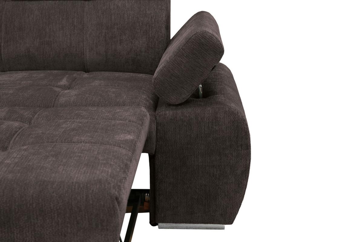 Rohová sedačka VEGAS, levá, tmavě hnědá žinylka - tmavě hnědá/barvy stříbra, Design, dřevo/textil (173/294cm)