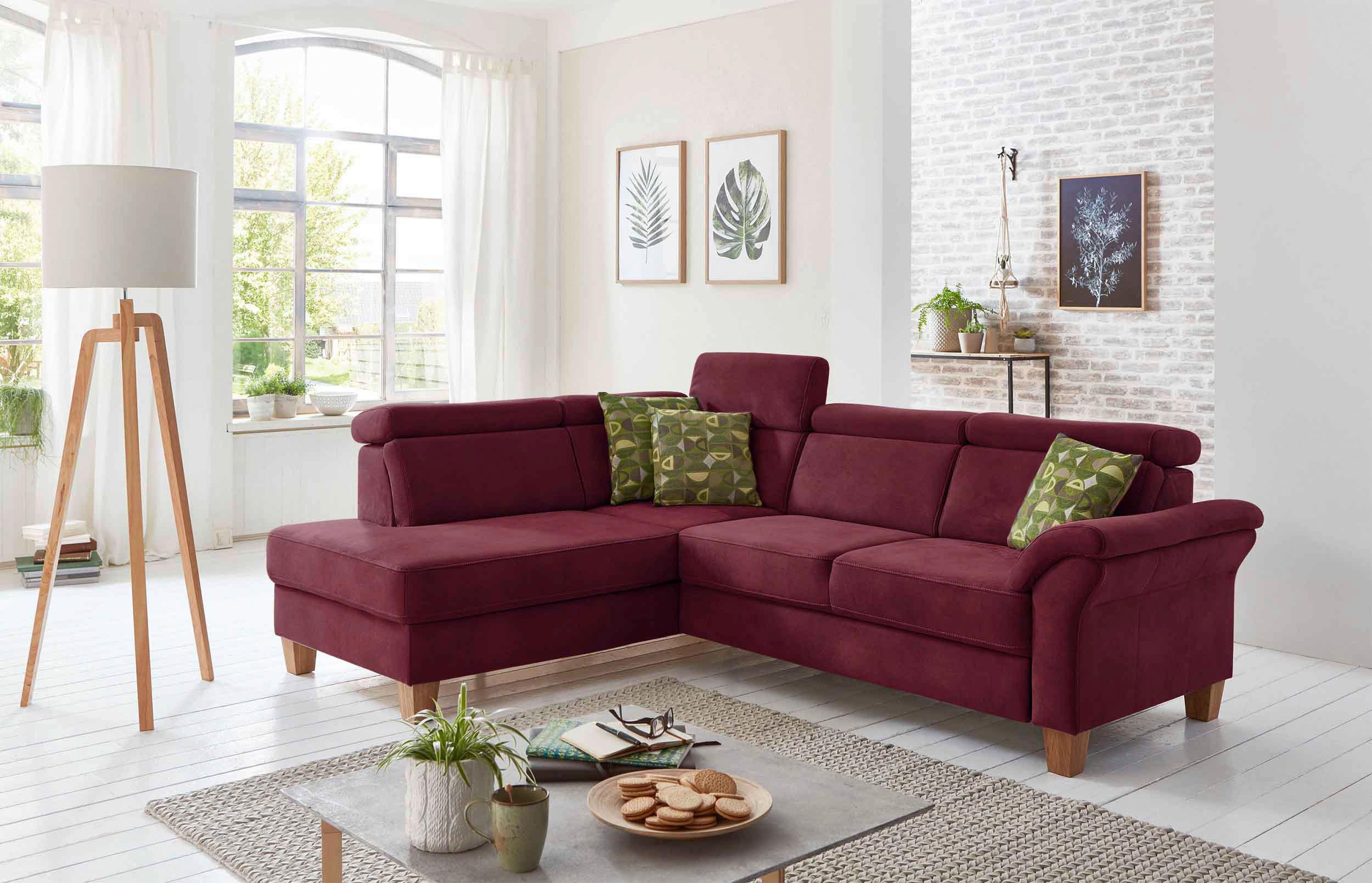 Ecksofa Arngast bordeaux, 194x245 cm - Eichefarben/Bordeaux, KONVENTIONELL, Textil (194/245cm) - Sit & More