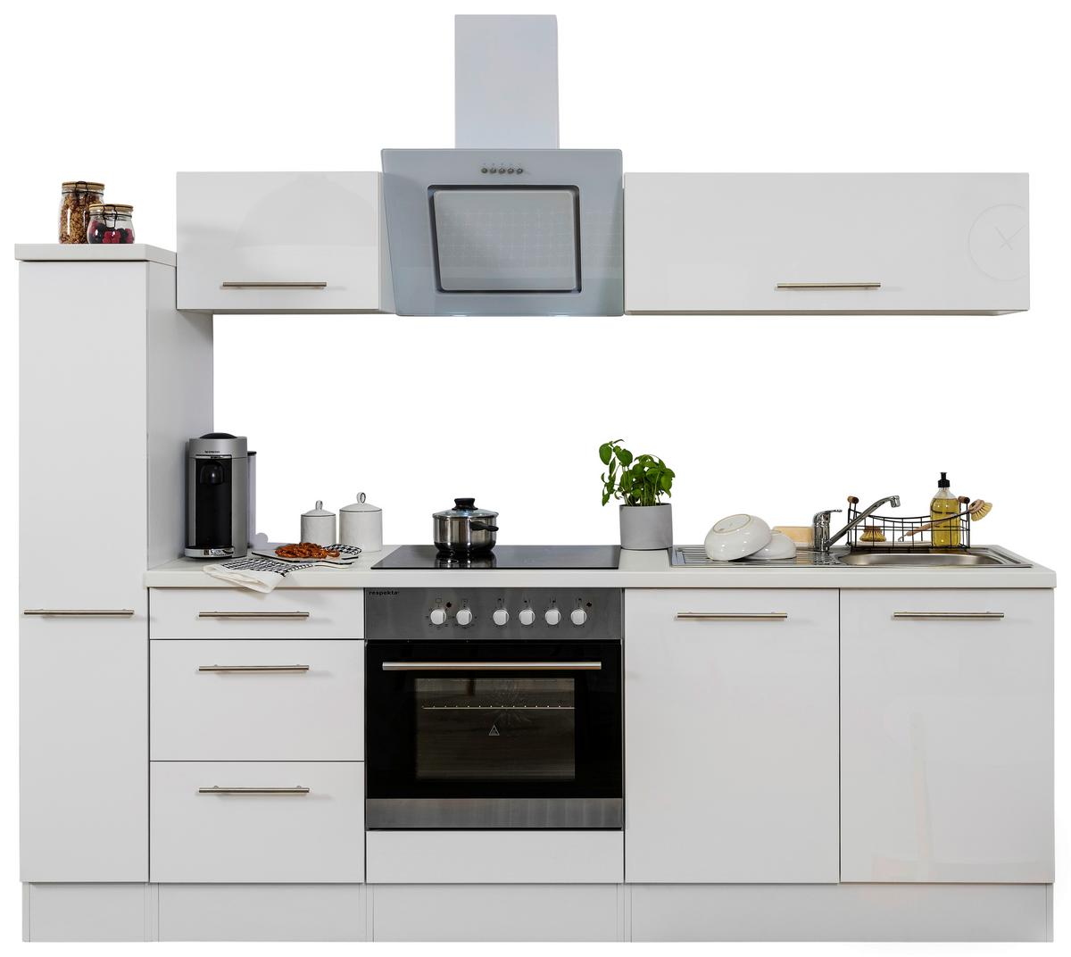 Küchenzeile Rp240wwc mit Geräten 240 cm Weiß - Weiß, KONVENTIONELL, Holzwerkstoff (240cm) - Respekta