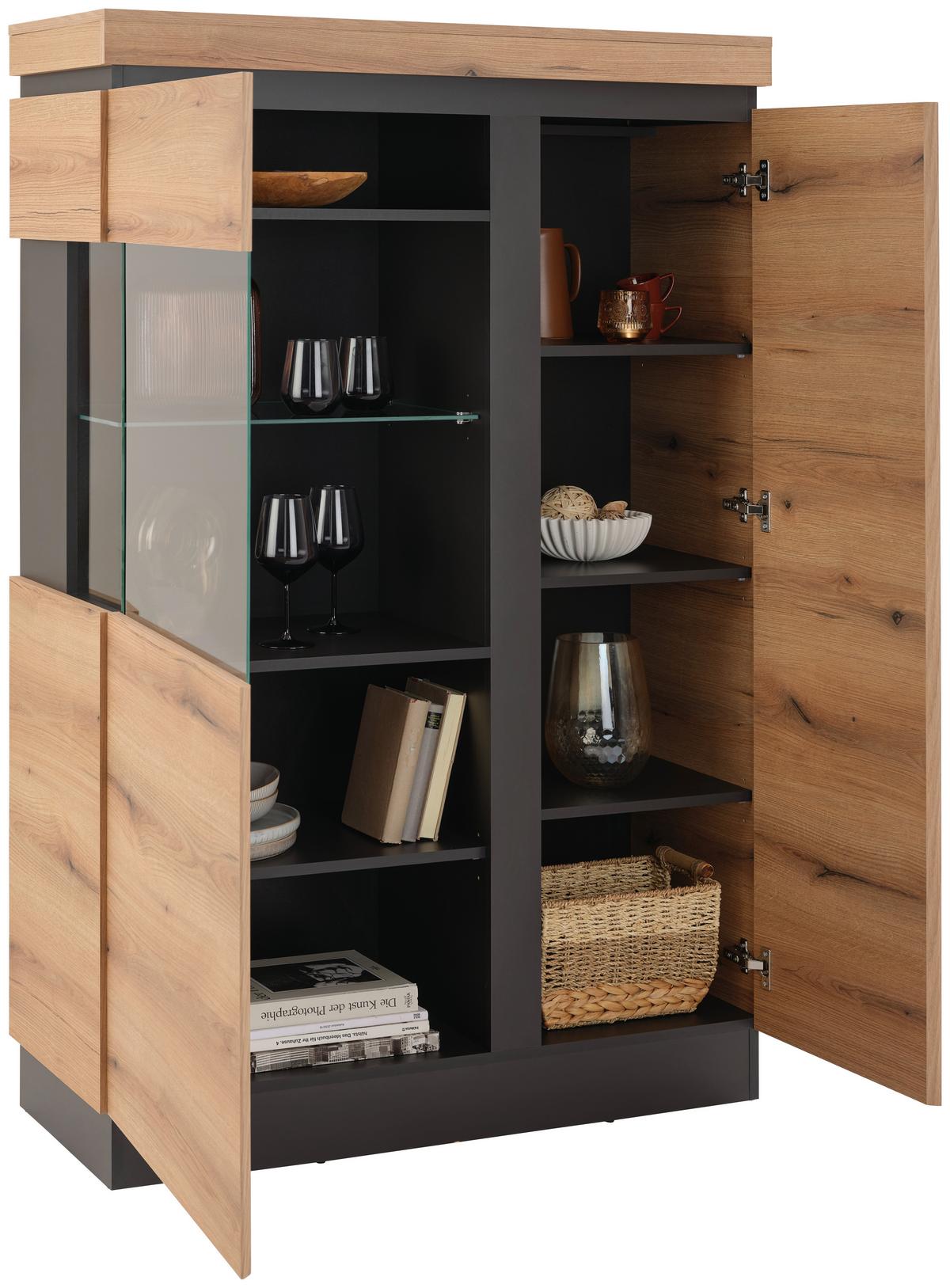 Stapelprogramm Corte Grau/eiche Dekor B: 324,5 Cm - Eichefarben/Grau, Trend, Glas/Holzwerkstoff (324,5/200,5/40cm)