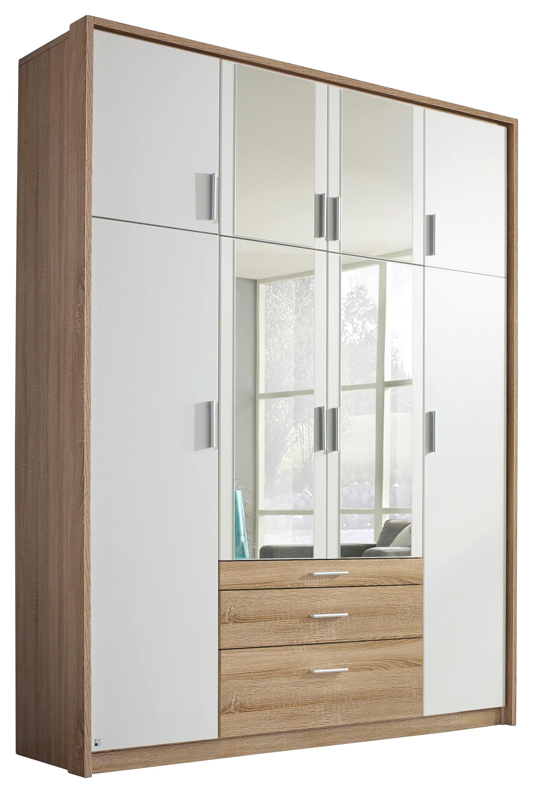 Drehtürenschrank Mit Spiegel + Laden 185cm Hildesheim, Weiß - Klar/Weiß, Design, Glas/Holzwerkstoff (185/231/56cm) - Rauch Möbel