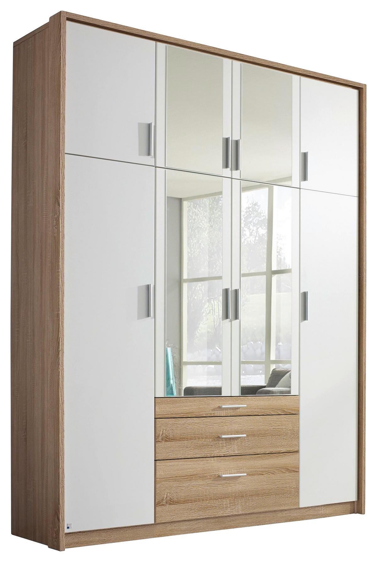 Drehtürenschrank Mit Spiegel + Laden 185cm Hildesheim, Weiß - Klar/Weiß, Design, Glas/Holzwerkstoff (185/231/56cm) - Rauch Möbel