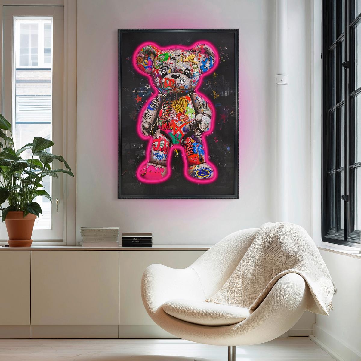 LED-Bild Neon Black Bear - Multicolor/Schwarz, Basics, Holzwerkstoff/Kunststoff (70/100/3,5cm)
