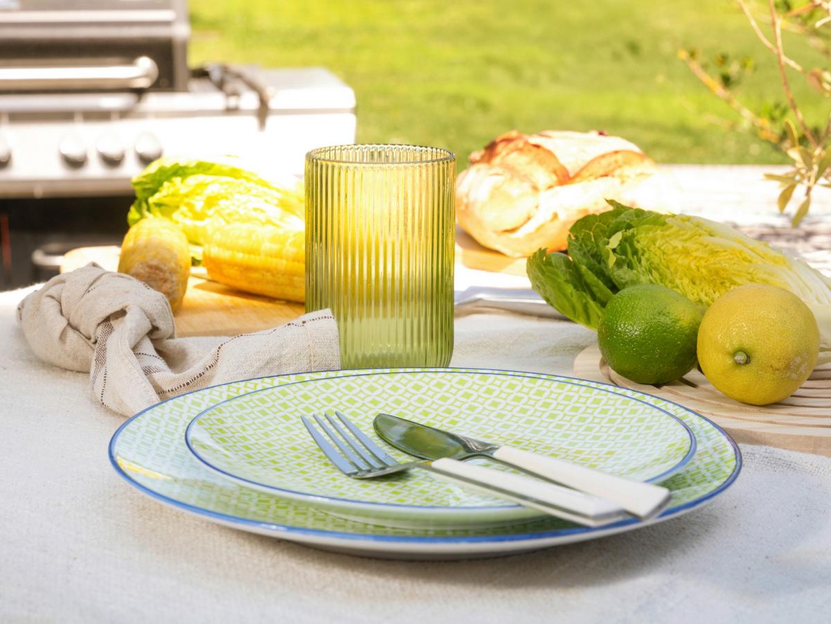 Tafelservice Keramik, Weiß/Grün, 12--Teilig. - Weiß/Hellgrün, Basics, Keramik - Creatable