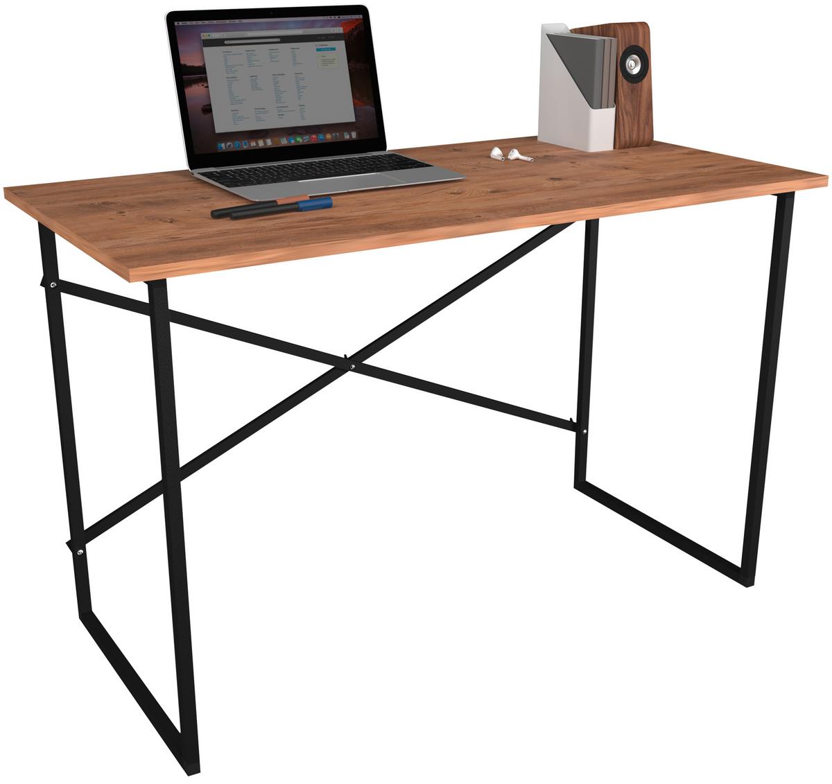 Schreibtisch Insasi Honig Dekor B: 90 cm - Honigeiche/Schwarz, Design, Holzwerkstoff/Metall (90/75/50cm) - MID.YOU