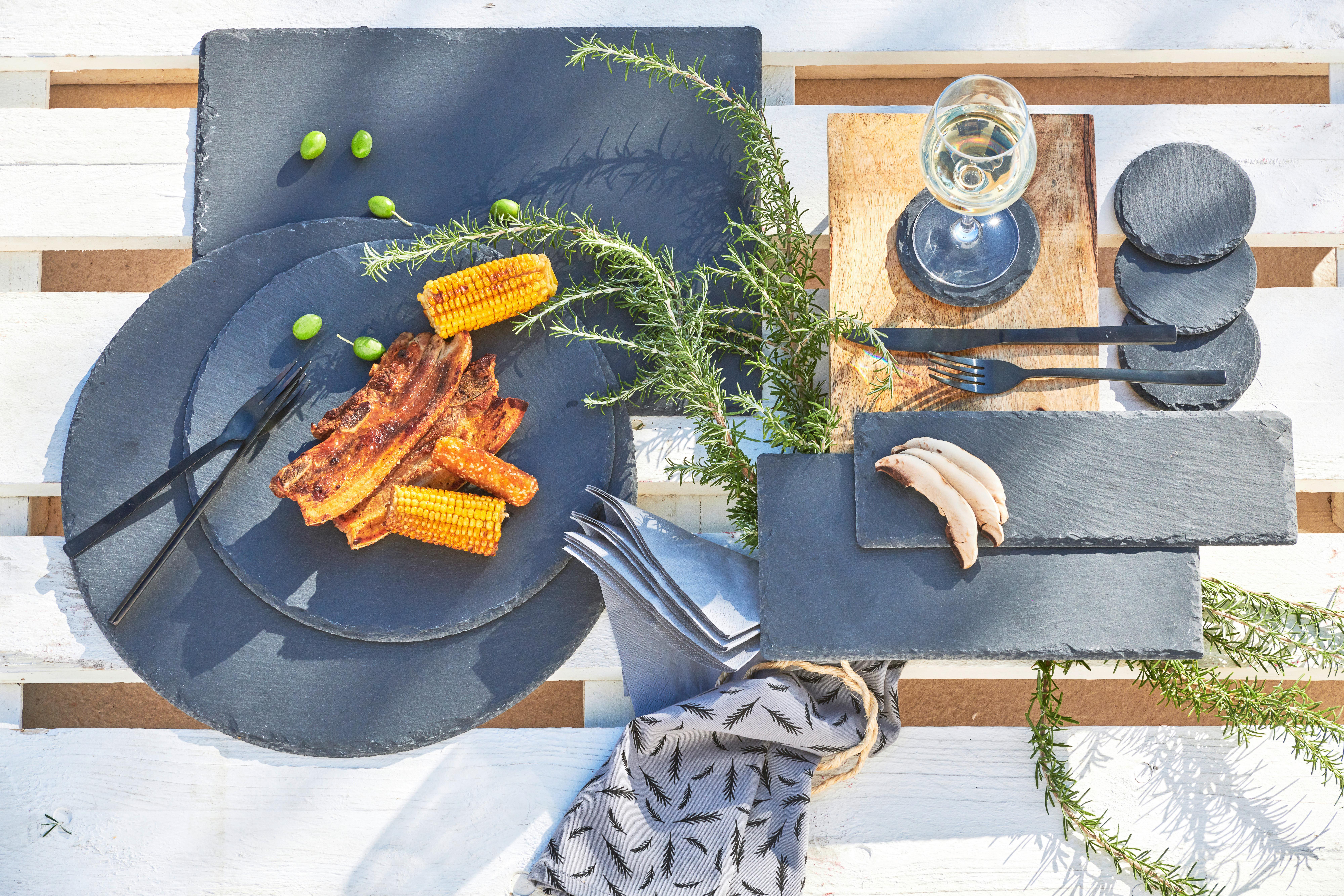 SADA PODLOŽEK STONEY - černá, Moderní, plast/kámen (10/0,5cm) - Zandiara