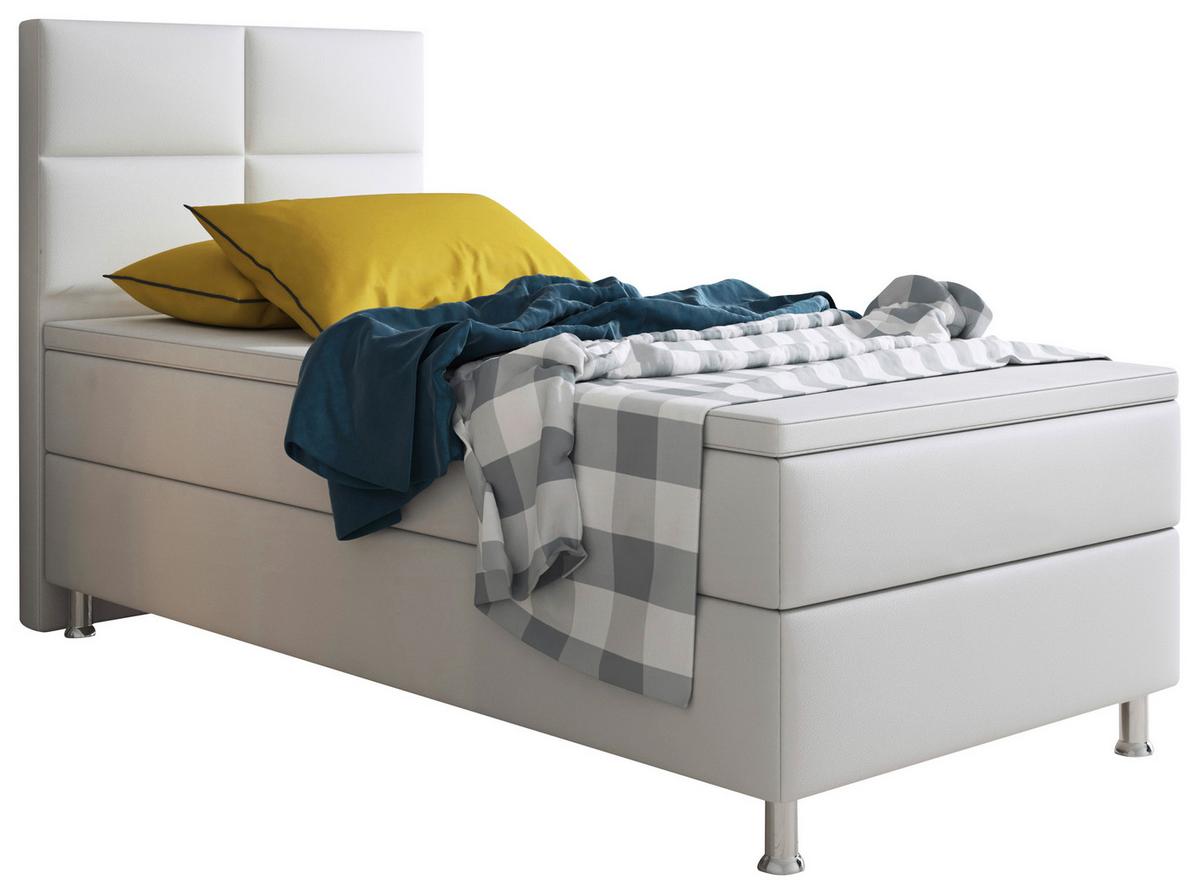 Boxspringbett Miami - Silberfarben/Weiß, KONVENTIONELL, Leder/Textil (90/115/210cm) - MID.YOU
