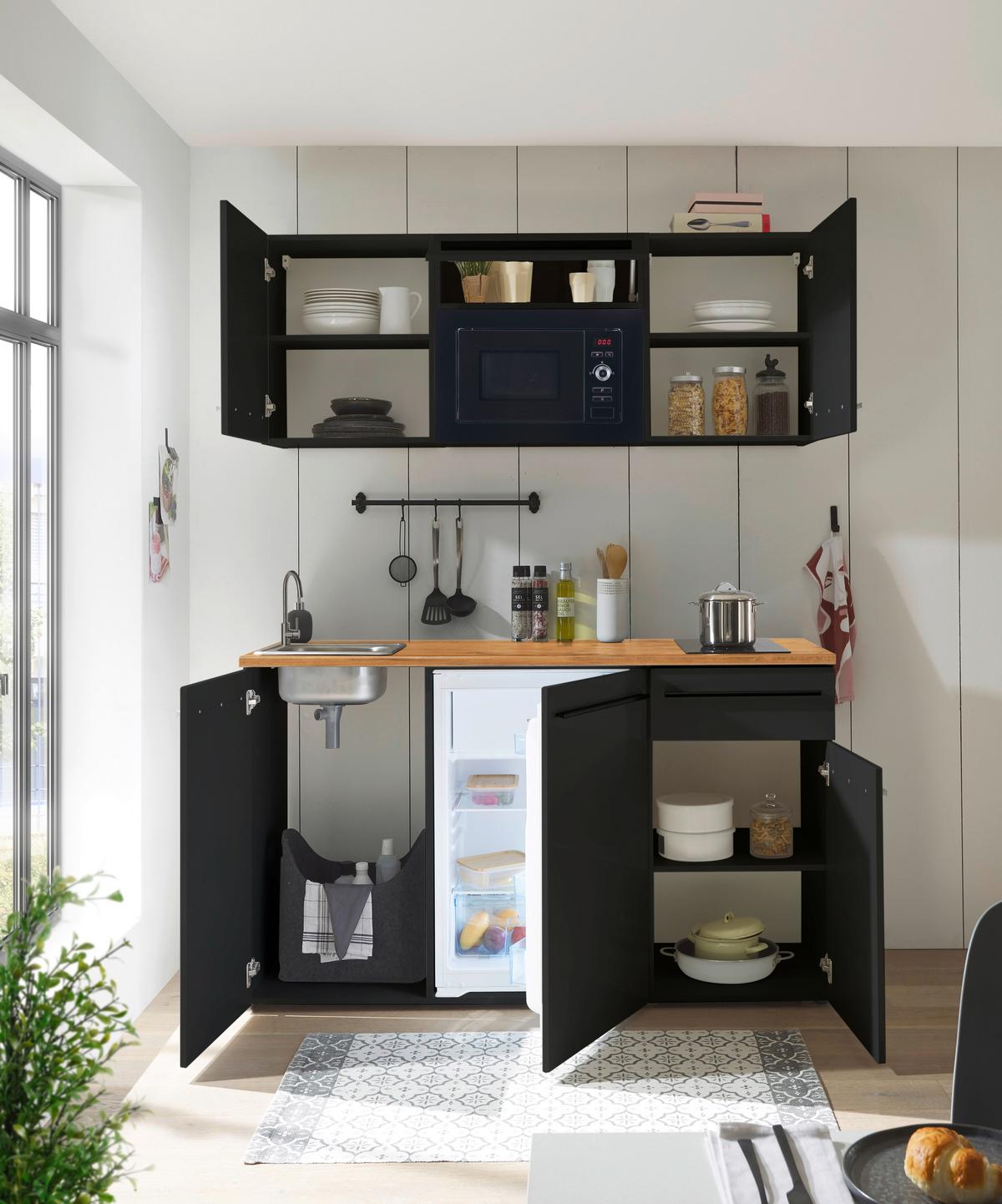 Kuchyňský blok bez spotřebičů JAZZ SINGLE - černá/barvy dubu, Trend, kompozitní dřevo/plast (160kg) - MID.YOU