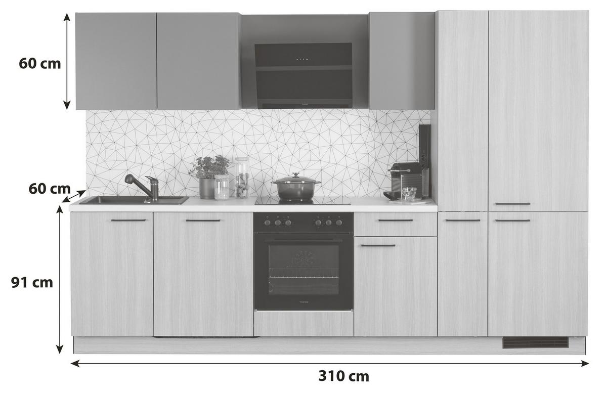 Küchenblock Plan B: 310 cm in Anthrazit, Eichefarben - Eichefarben/Anthrazit, MODERN, Holzwerkstoff (310cm) - Express-Kuechen